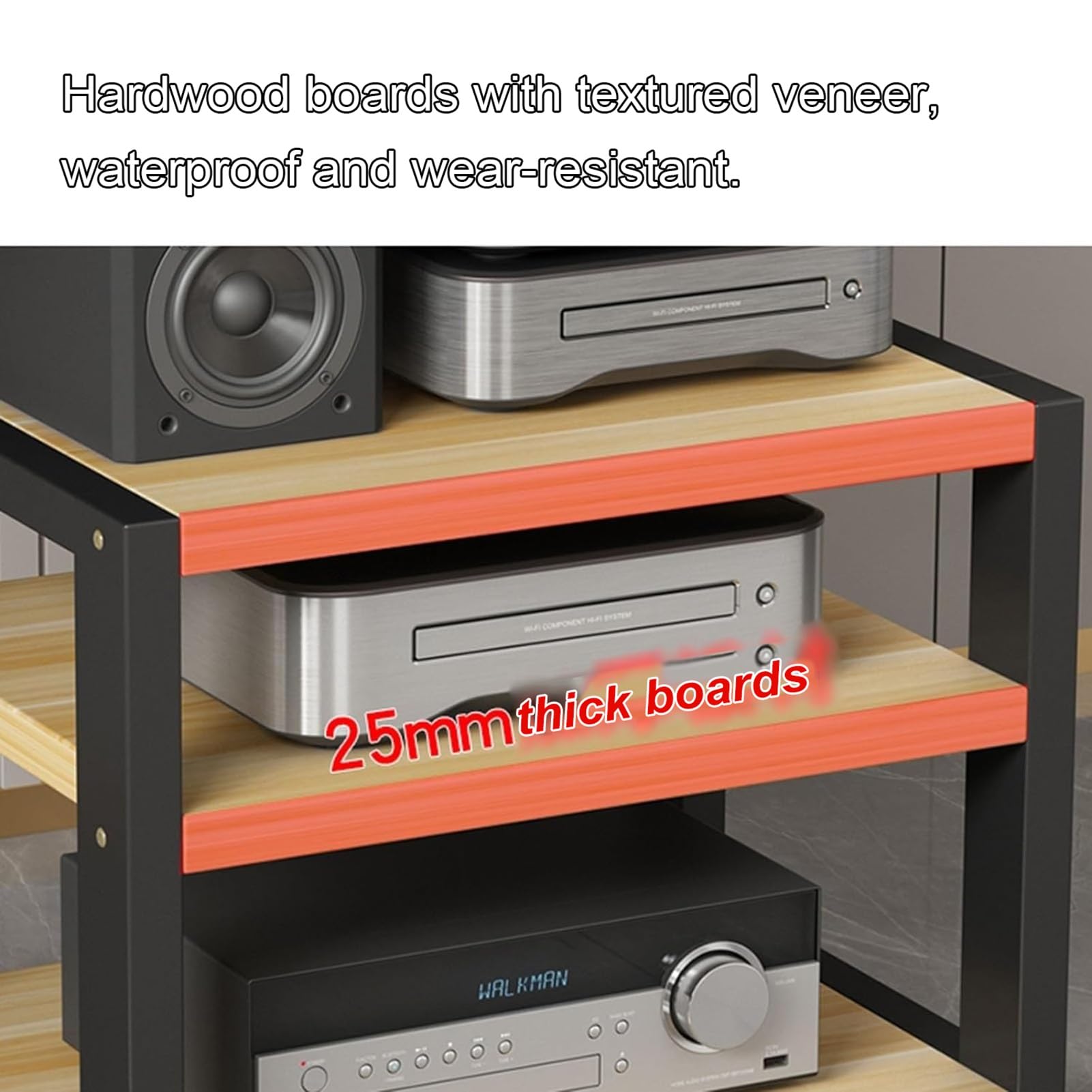 Moderno estante de almacenamiento de audio y video de 3 niveles, elegante torre para el hogar y la oficina, componentes de alta fidelidad, gabinete DJ/soporte de teatro (color: C, tamaño: 40 x 35 x