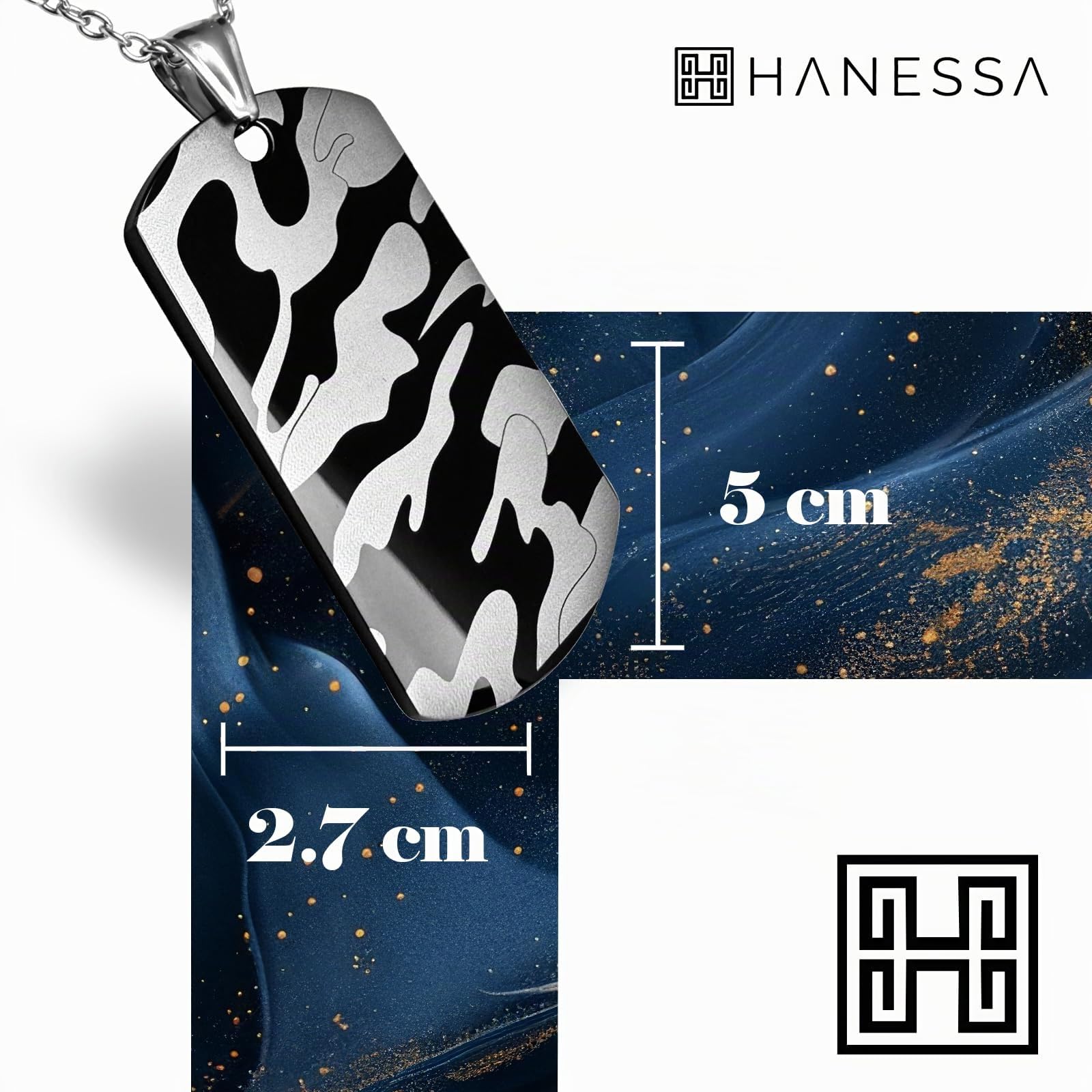 Personalisierte Kette mit Gravur Edelstahl 70 cm mit Anhänger Dog Tag Erkennungsmarke in silber schwarz - Personalisierte Halskette für Männer Frauen - Personalisierter Schmuck Damen Herren
