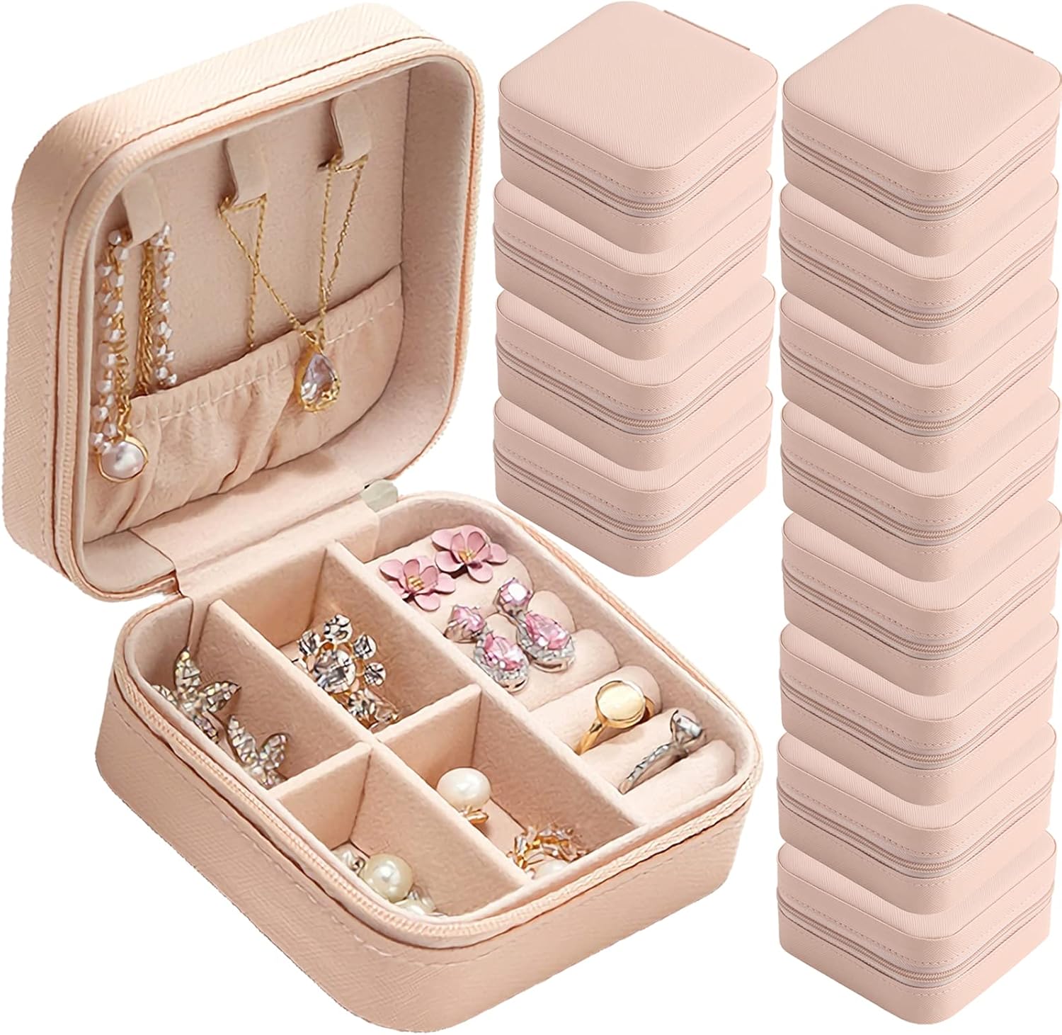 Travel Jewelry Case Bridesmaid Gifts Box,12 Pack Small Jewelry Box Mini Jewelry Organizer,PU Leather Portable Earring Storage Box for Women Girls Bridesmaid Proposal Gifts