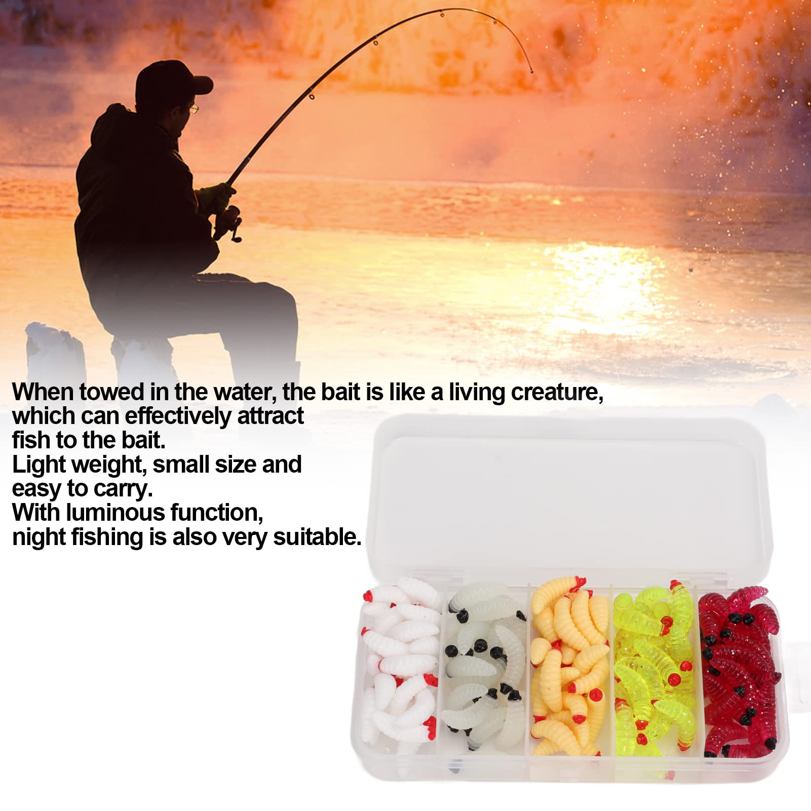 RoseFlower Kit Esche Artificiali - Set da 142 Pezzi con Vermi in Plastica Morbida Ed Esche a Cucchiaio, Attrezzatura da Pesca in Acqua Dolce per Persici, Trote e Salmoni, Articoli per la