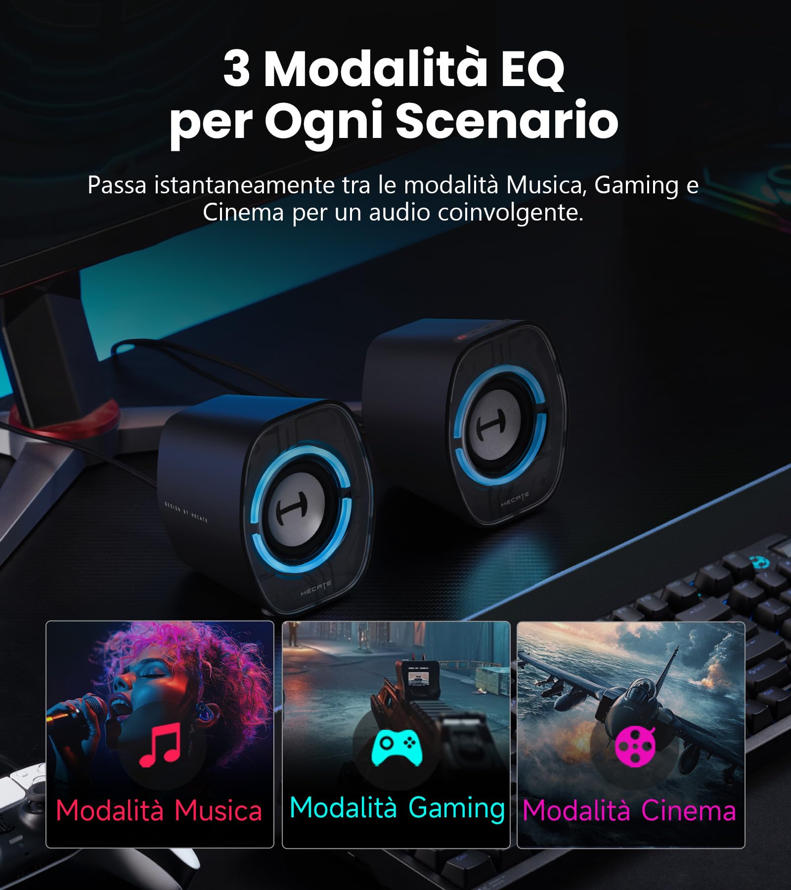 Edifier G1000 II Casse per Computer Gaming, Driver Full-Range da 2,5 Pollici con Bassi Potenziati, Bluetooth 5.4 via USB-C/AUX, 9 Modalità RGB Dinamiche, Compatte per PC/PS5/Switch (Nero)