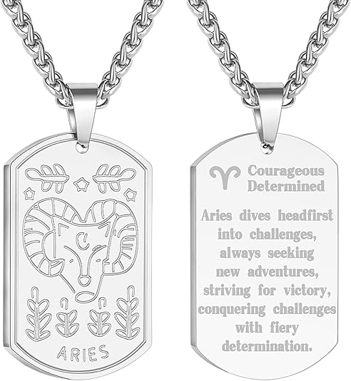 Zodiac Sign Dog Tag Necklace for Men Boys, Stainless Steel Horoscope Astrology Pendant Chain Birthday Jewelry Gifts 24Inches