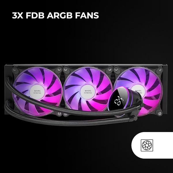 Mars Gaming ML-LCD360, AIO Flüssigkeitskühlung, TDP 600W, 3x FDB ARGB 120mm Lüfter, LCD-Display mit Temperaturüberwachung, Opti-Chamber 3rd Gen Pumpe, Universeller Multisocket, Schwarz - 5