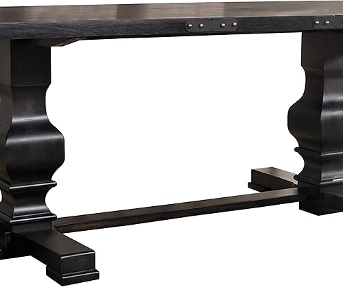 Miniatura 5 de Benjara Wooden Rectangular Dining Table With Double Pedestal And Trestle Base, Black