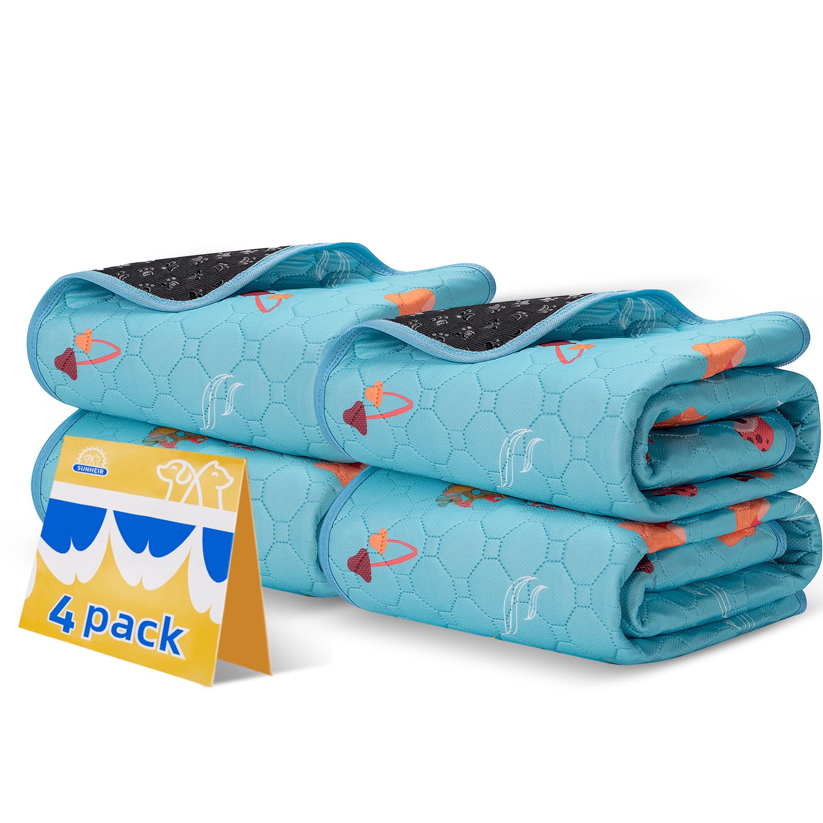 Sunheir Washable Pee Pads for Dogs, 4-Pack Reusable Puppy Pads