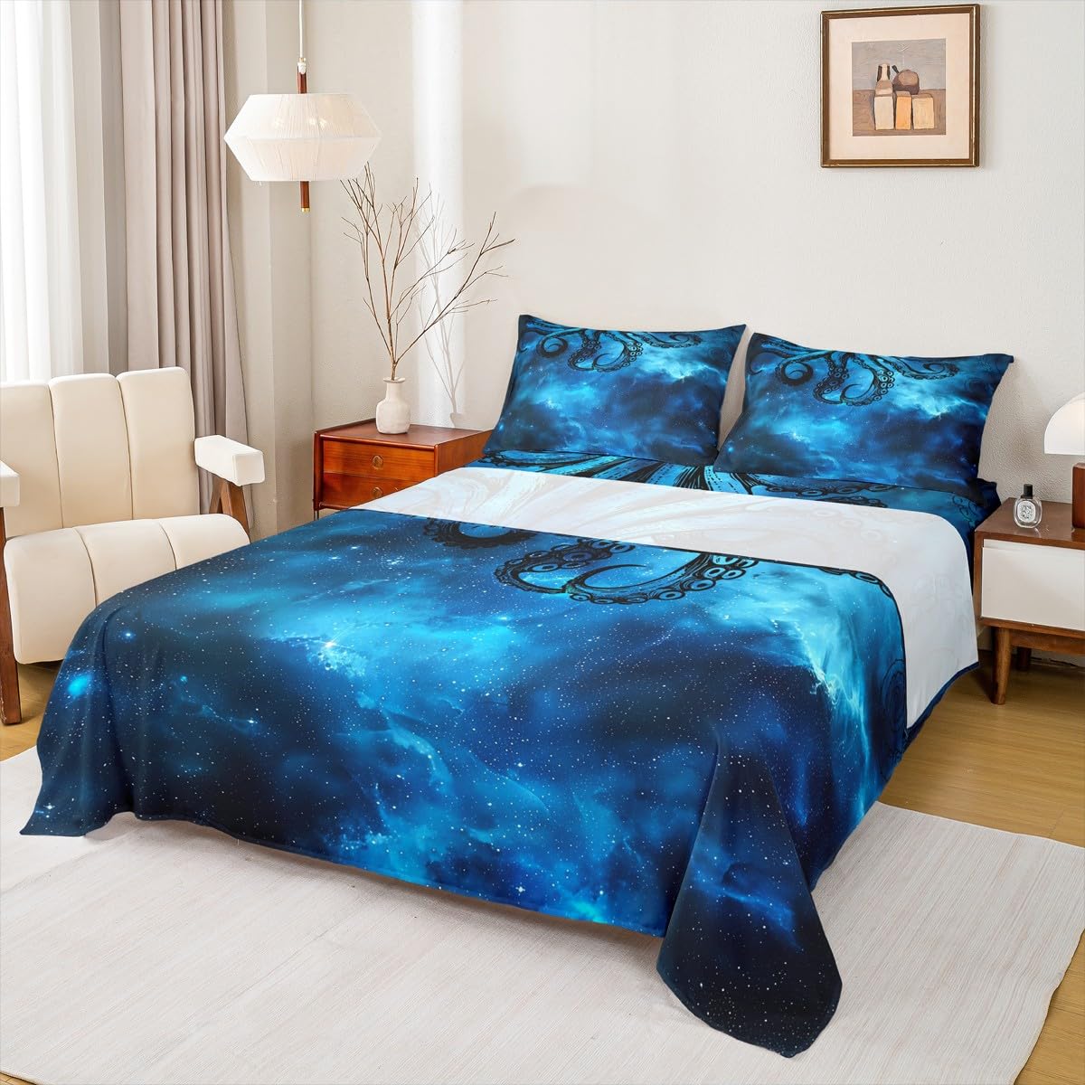 Parure de lit 4 pièces ciel étoilé en tissu doux haut de gamme