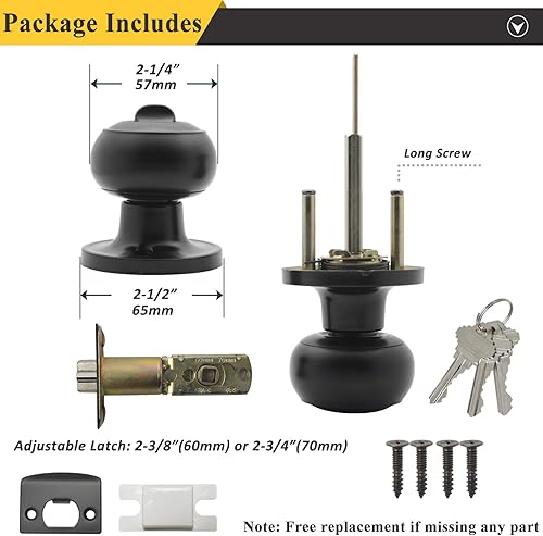 Miniatura 7 de Probrico Perillas de puerta exterior con cerradura con cerradura de bola plana para puerta de entrada en color negro, llave interior, herrajes de