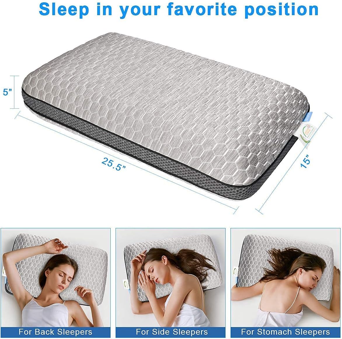 KunPeng Cooling Pillow, Gel Memory Foam Pillows for Sleeping, Neck & Back Support Medium Firm Feel with Cooling Pillowcase (Gray)