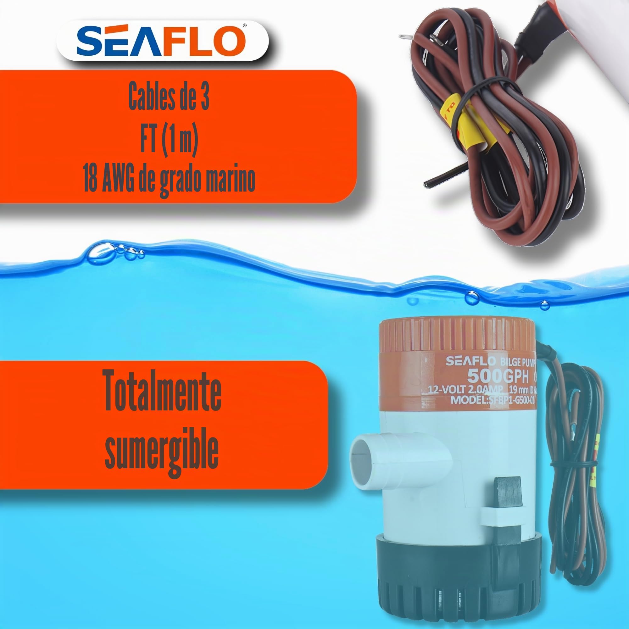 Seaflo Bomba de sentina de 12 V 500 GPH Seaflo