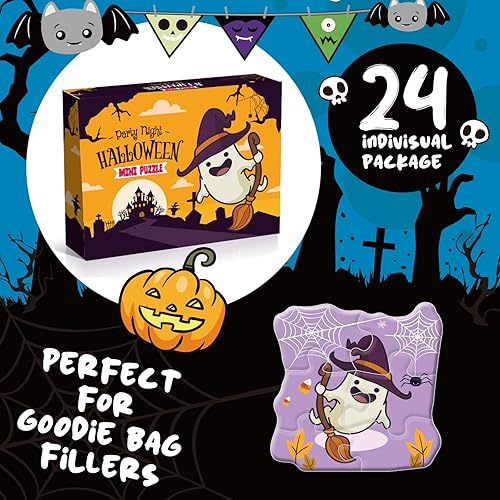 Miniatura 2 de Recuerdo de fiesta de Halloween para niños, paquete de 24 rompecabezas en diseños temáticos para dulce o truco, relleno de bolsas de golosinas,