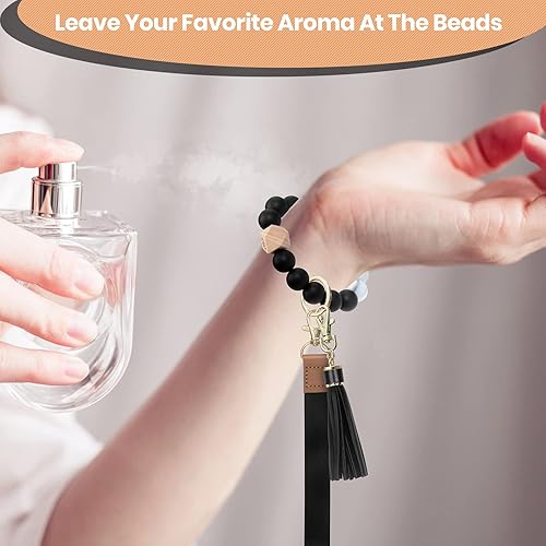 Vista 6 de Llavero de pulsera con cordón para llaves, llavero de cuentas de silicona para mujer, regalo de Navidad para el día de la madre