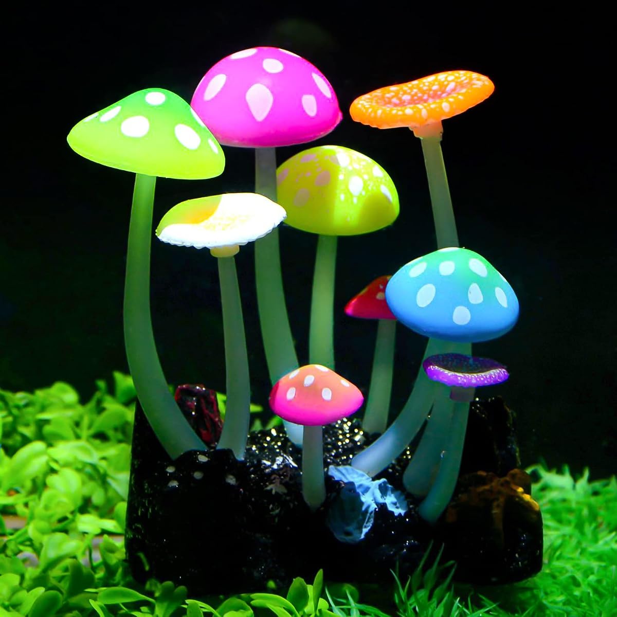 Uniclife Efecto Brillante Artificial Hongo Acuario Planta Decoración Adorno Decoración para Pecera Paisaje