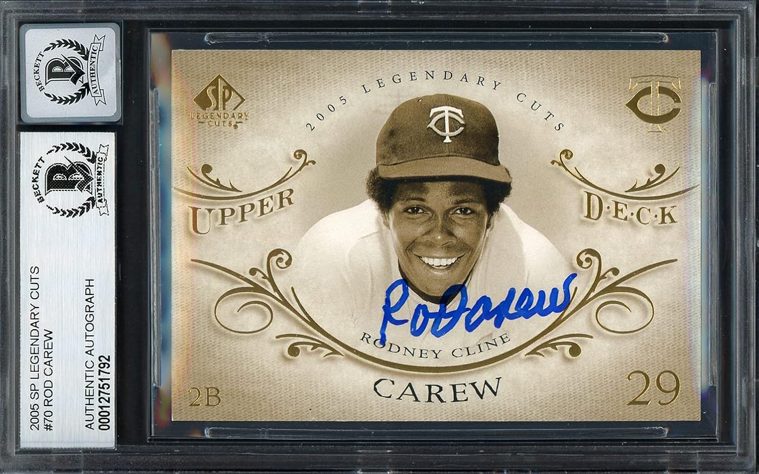 Rod Carew Autographed 2005 SP Legendary Cuts Baseball Card #70 Twins Auto Grade Gem Mint 10 Beckett BAS Stock #192740