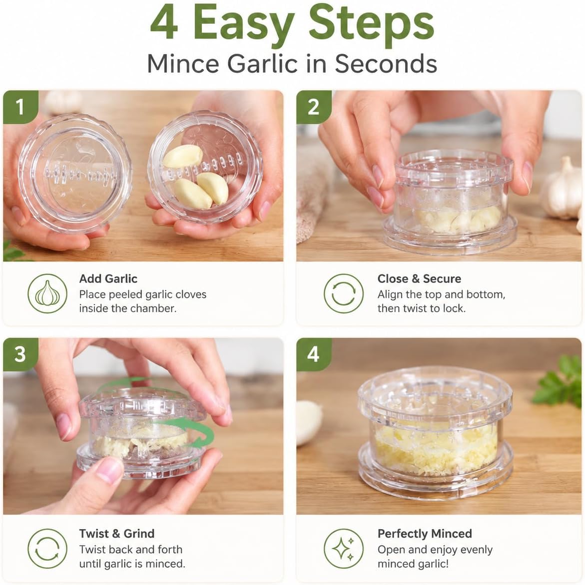 2PCS Clear Manual Garlic Twister, Garlic Crusher, Ginger & Nuts Mincer Tool
