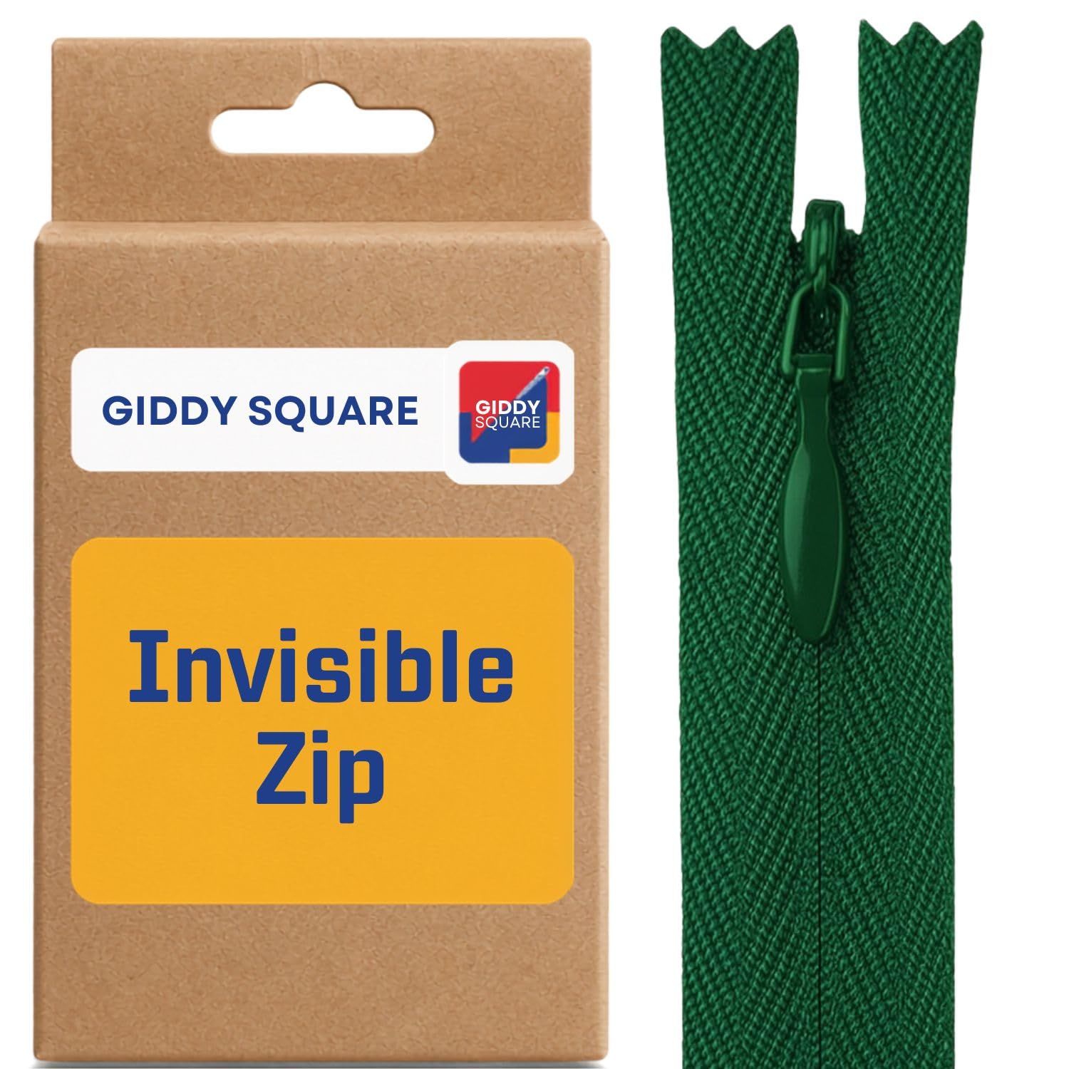Giddy Square Bottle Green 22" (56Cm) Invisible Zip - Concealed Nylon Closed-End