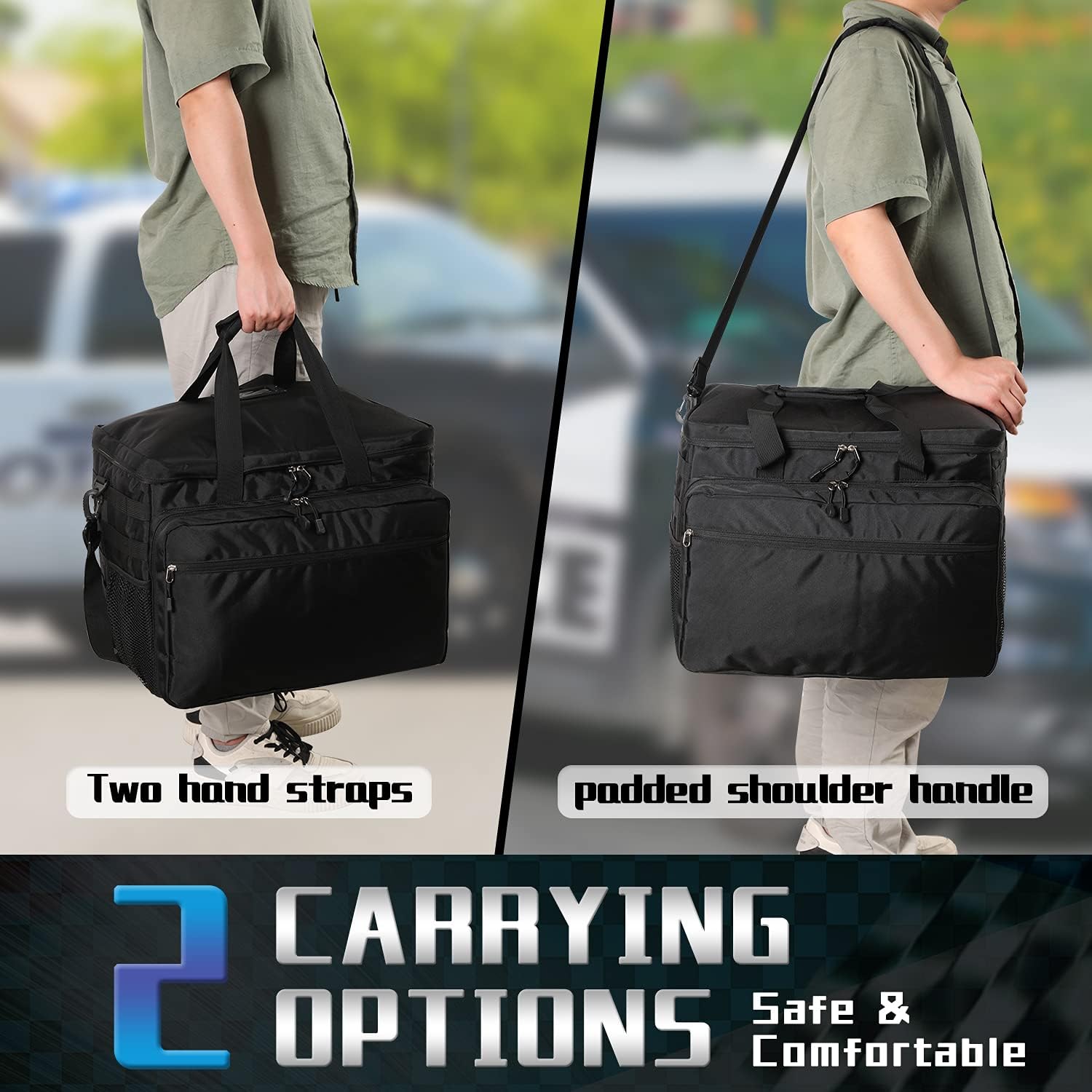 Black Friday - 40% OFF OSPUORT Patrol Bag Law Enforcement Police Duty Bag Car Front Passenger Seat Organizer Equipment Bag with divided Compartment Drink Holder (Black)