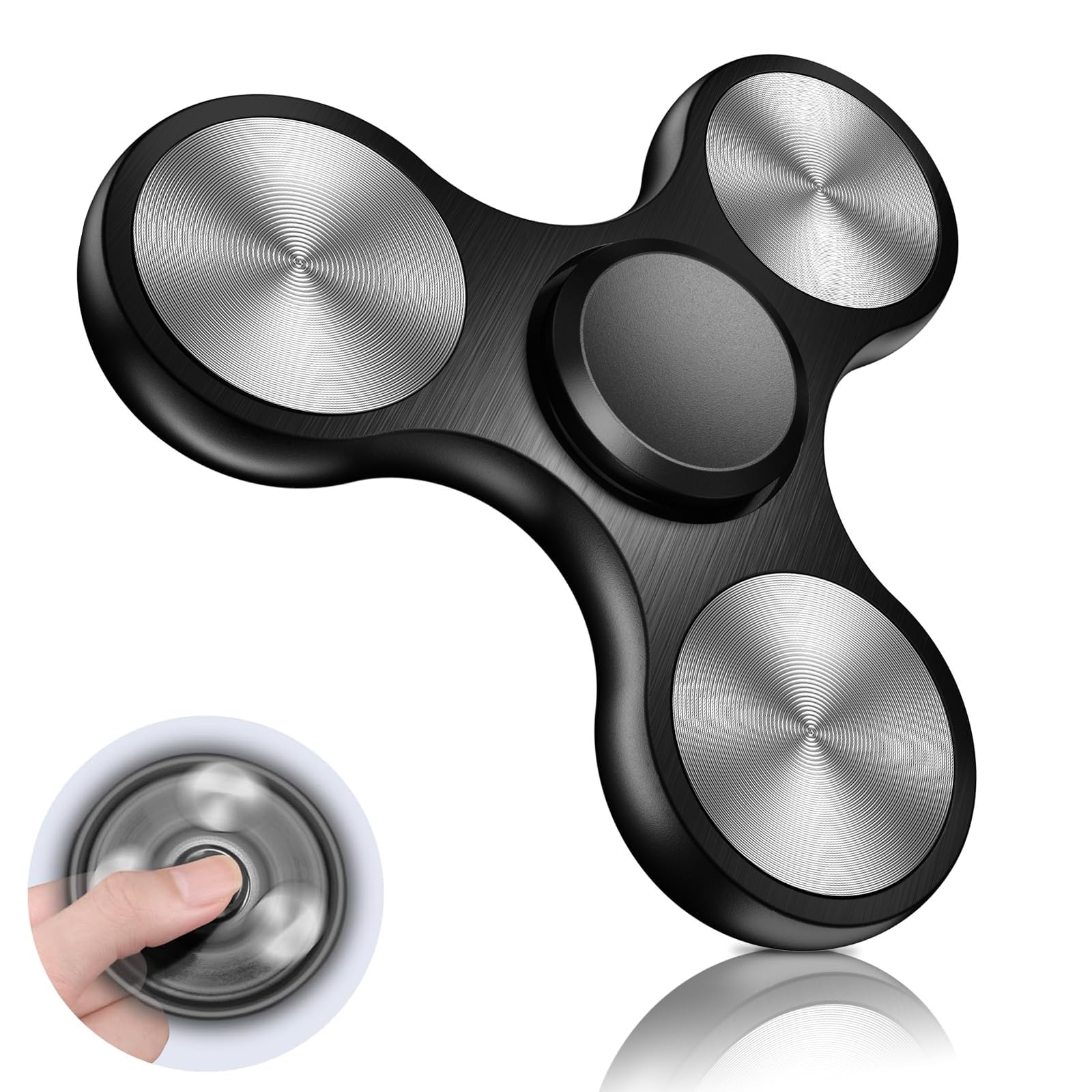 Fidget Toys Adults, Fidget Spinner, Fidget Spinners For Kids, Kids Adults Stress Relief Anti-Anxiety Metal Hand Toy Fast Bearing 4-10 Minutes Spins Tri Finger Gyro Sensory Toys Hand Spinner Toy Black