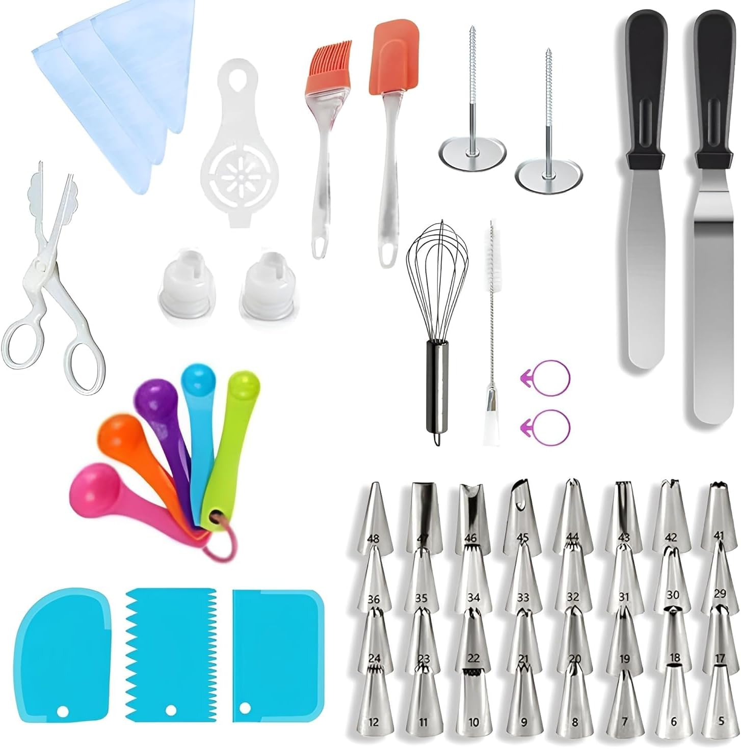 58 PCs Cake Decorating Tools Set – Complete Baking & Pastry Kit for Beginners | 32 Piping Bags, 3 Icing Scrapers, 2 Spatulas | Reusable & Disposable Pastry Bags Included