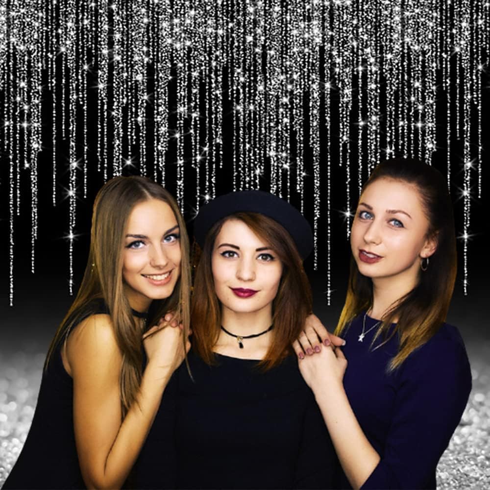 Black Silver Glitter Backdrop 12x8ft Graduation Birthday New Year Housewarming Retirement Party Background for Photography Theme Party Banner Studio Photo Booth Props