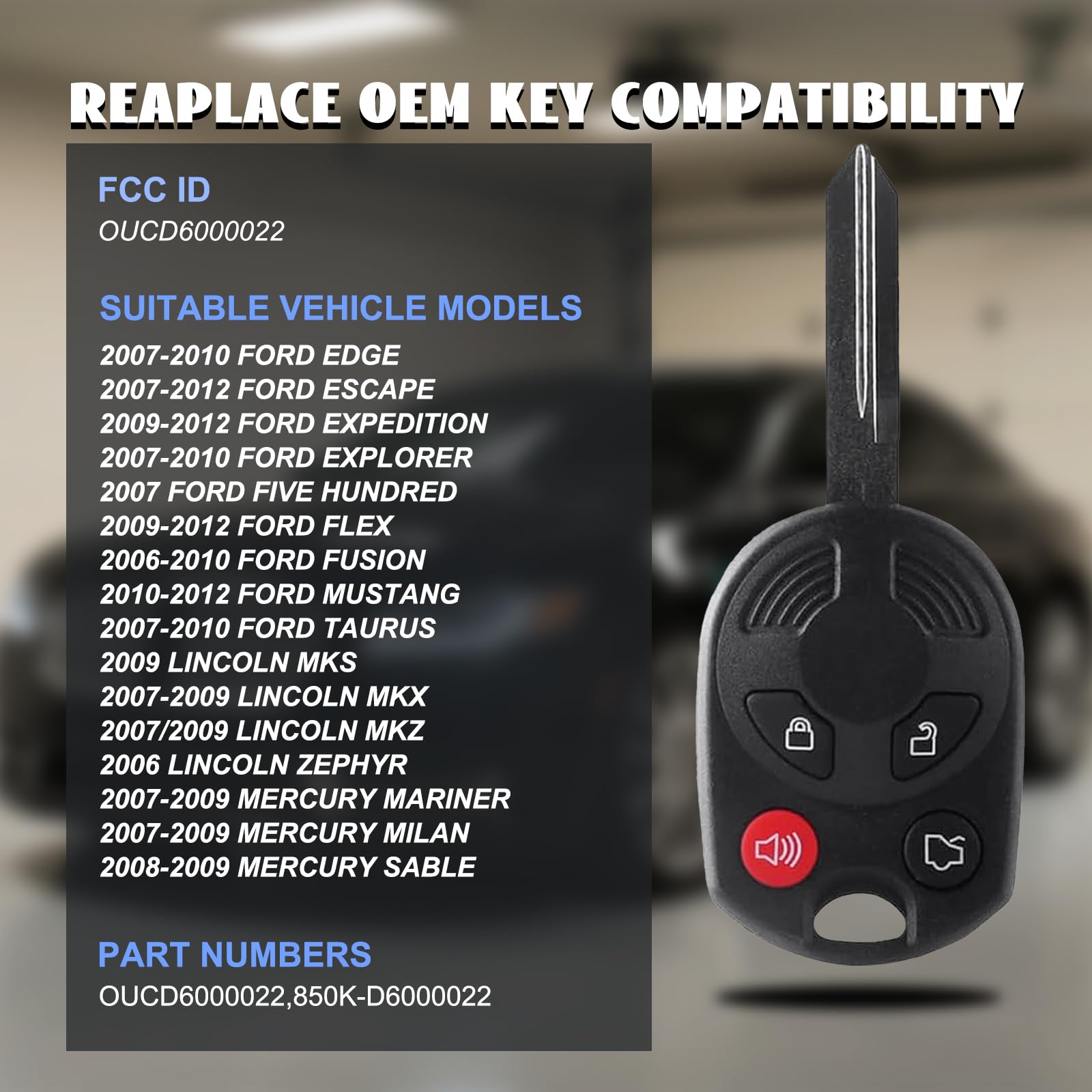 Coque De Remplacement Pour Clé Ford Mustang, Edge, Fusion - Modèles 2006-2013, Sans électronique (FCC ID: CWTWB1U793)