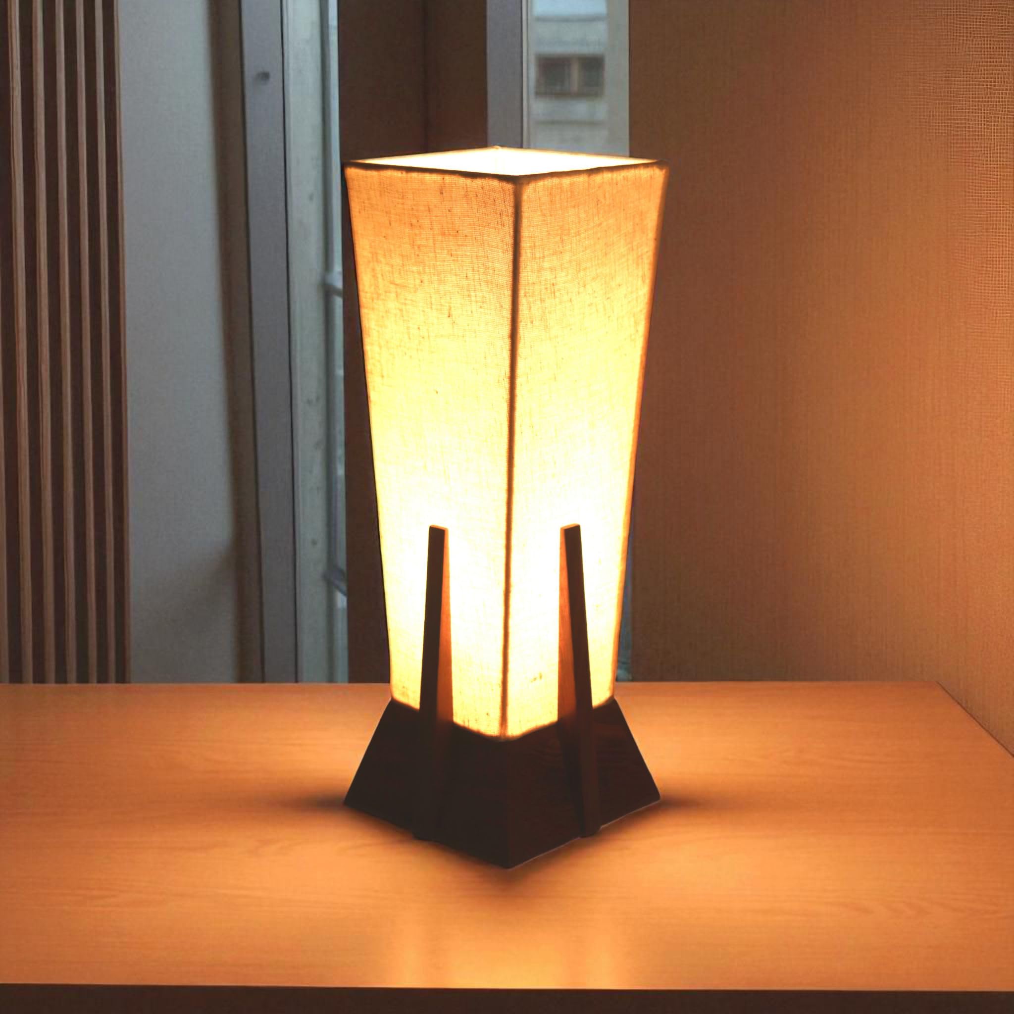 Drewniana lampa stołowa do sypialni, salonu domu dekoracyjne lampy stołowe do dekoracji wnętrz 14 cali kształt piramidy brązowy bez żarówki (dł. x szer. x wys.)