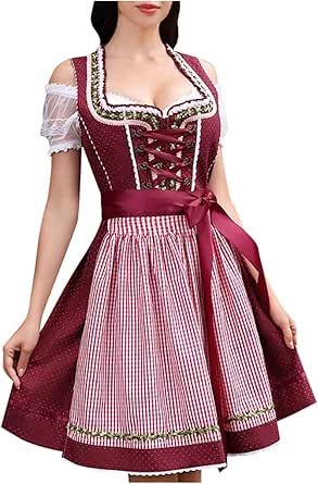 Dirndl Damen Trachtenkleid Midi - Elegantes Retro-Kleid Für Oktoberfest & Faschingspartys