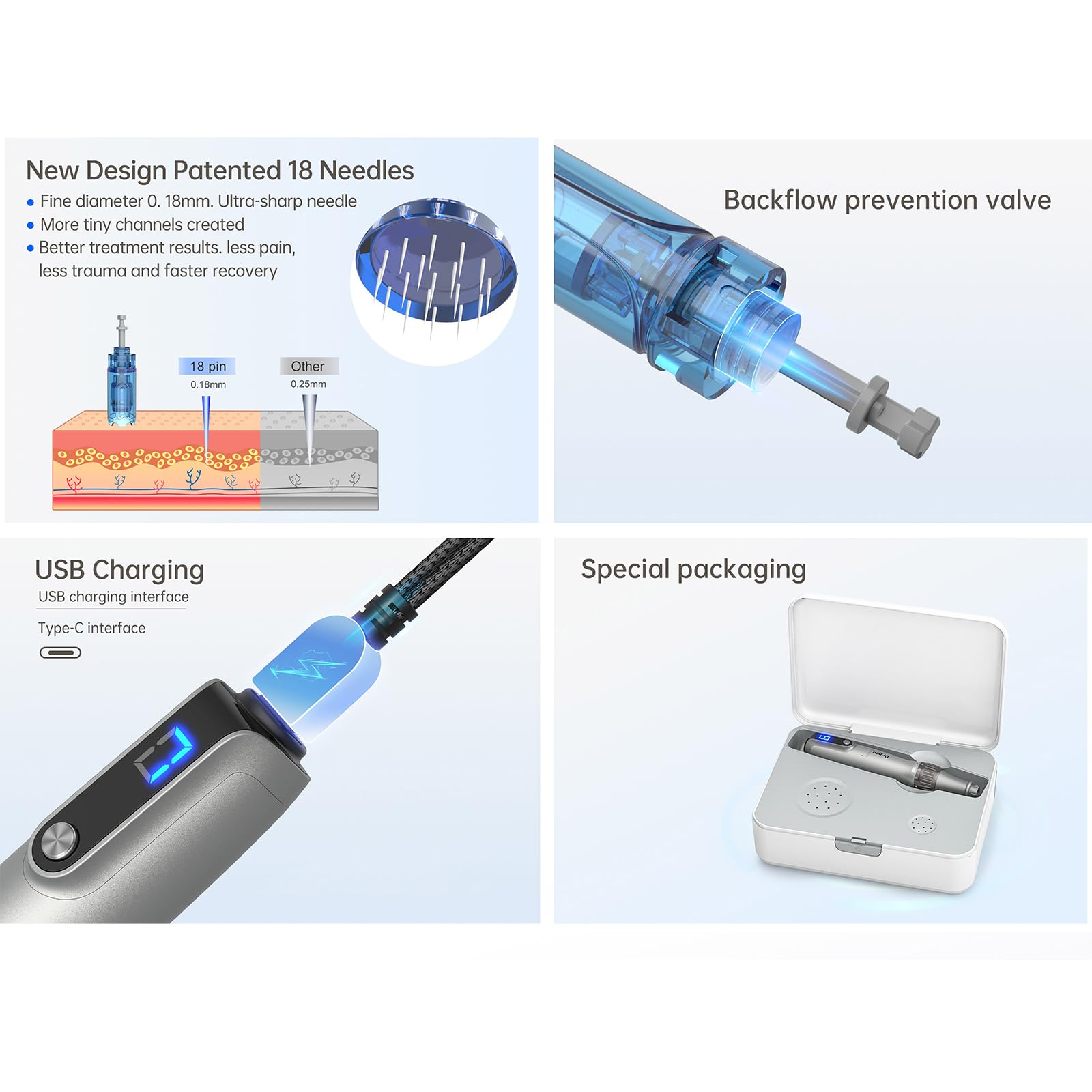 Dr. Pen Microneedling Pen – M8S Wireless & Wired Operation | Adjustable 0–2.5mm Needle Depth | LED Digital Display | 6 Speed Levels (Up to 18,000 RPM) | Includes Multiple Needle Cartridges | Professional Skincare Tool for Face, Body & Hair — view 4