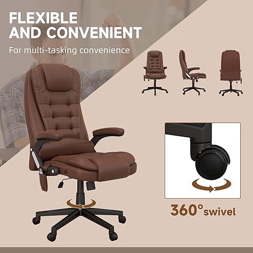 Miniatura 8 de HOMCOM Silla de oficina de masaje con vibración de respaldo alto con 6 puntos de vibración, silla de computadora reclinable con calefacción de piel
