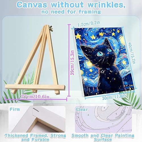 Vista 81 de VIGEGU Paquete de 4 pinturas por números para adultos, lienzo enmarcado, con caballete de madera, pintura por números para niños de 8 a 12 años