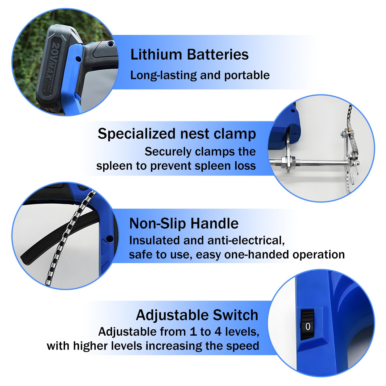 Macchina elettrica per scuotimento di telaini per Arnie, scuotitore Elettrico per api con Batteria al Litio, con batterie per Una Lunga Durata, Funzionamento Senza Fili Blue