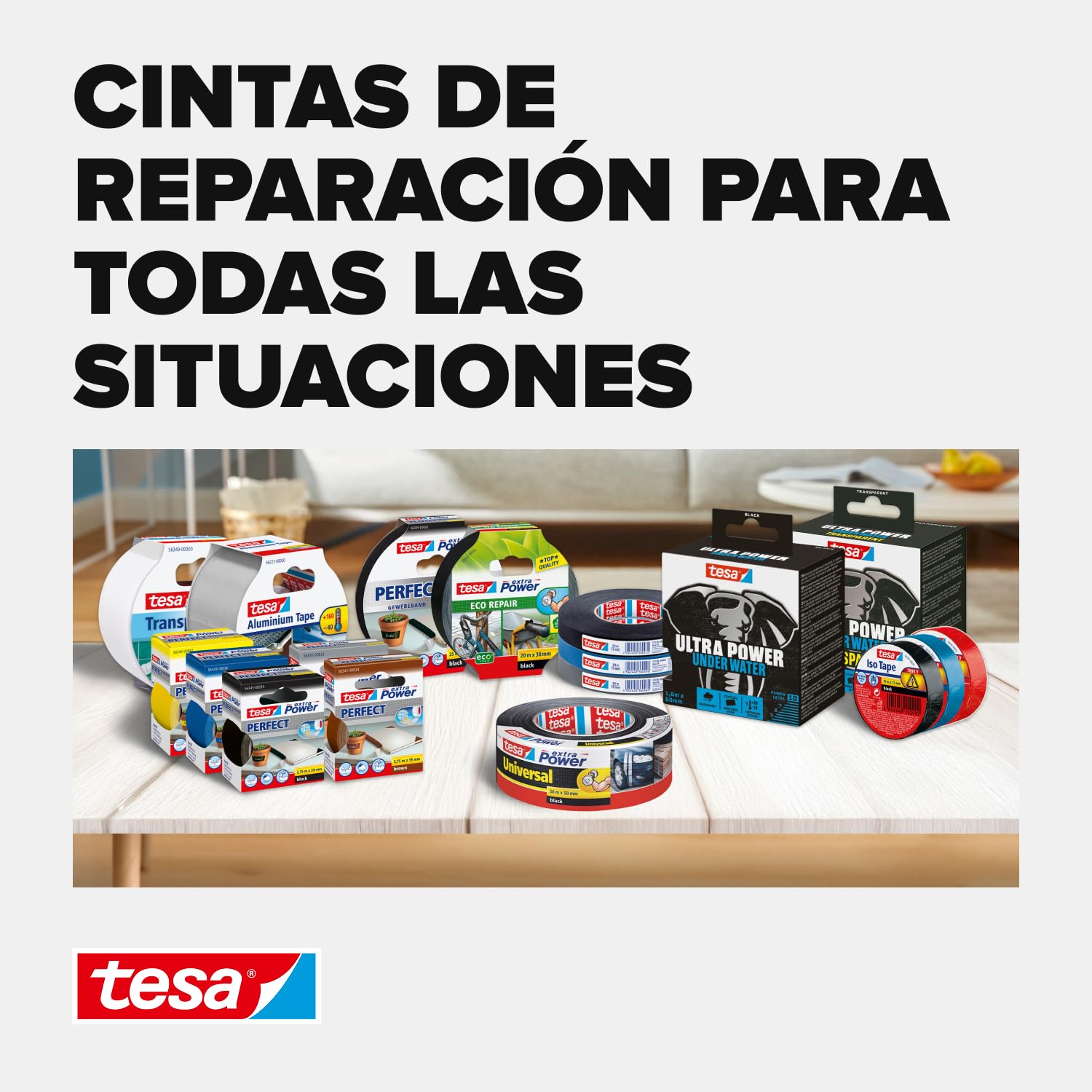 Tesa Extra Power Clear Duct Tape Cinta Impermeable de Reparación Transparente para Exteriores, 10 m x 50 mm
