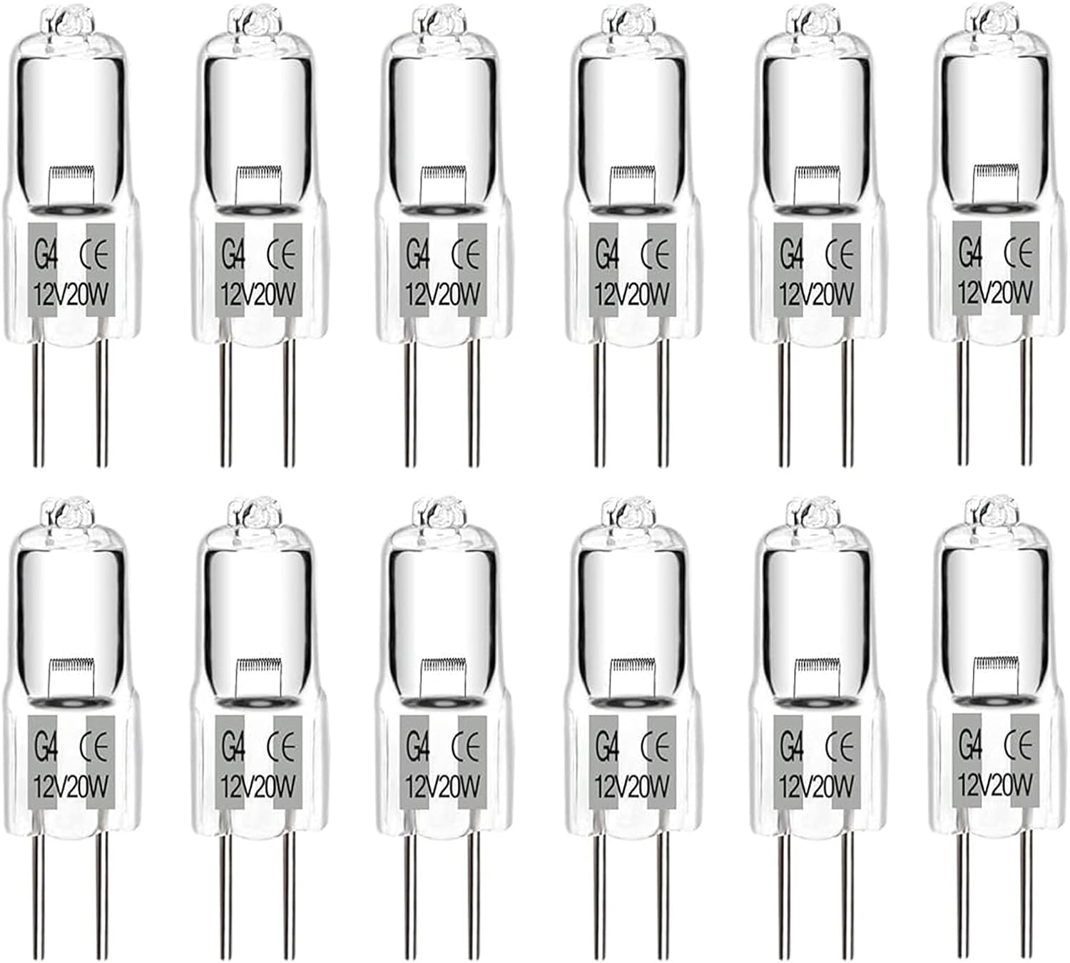 G4 Bulb 12V 20W Halogen Light Bulbs 2 pin High Output Dimmable 2 Prong Light Bulbs 2700k Warm White 300LM -12 Pack Replacement for Chandeliers, Range Hood Light Bulbs, Oven Lights, Track Lighting