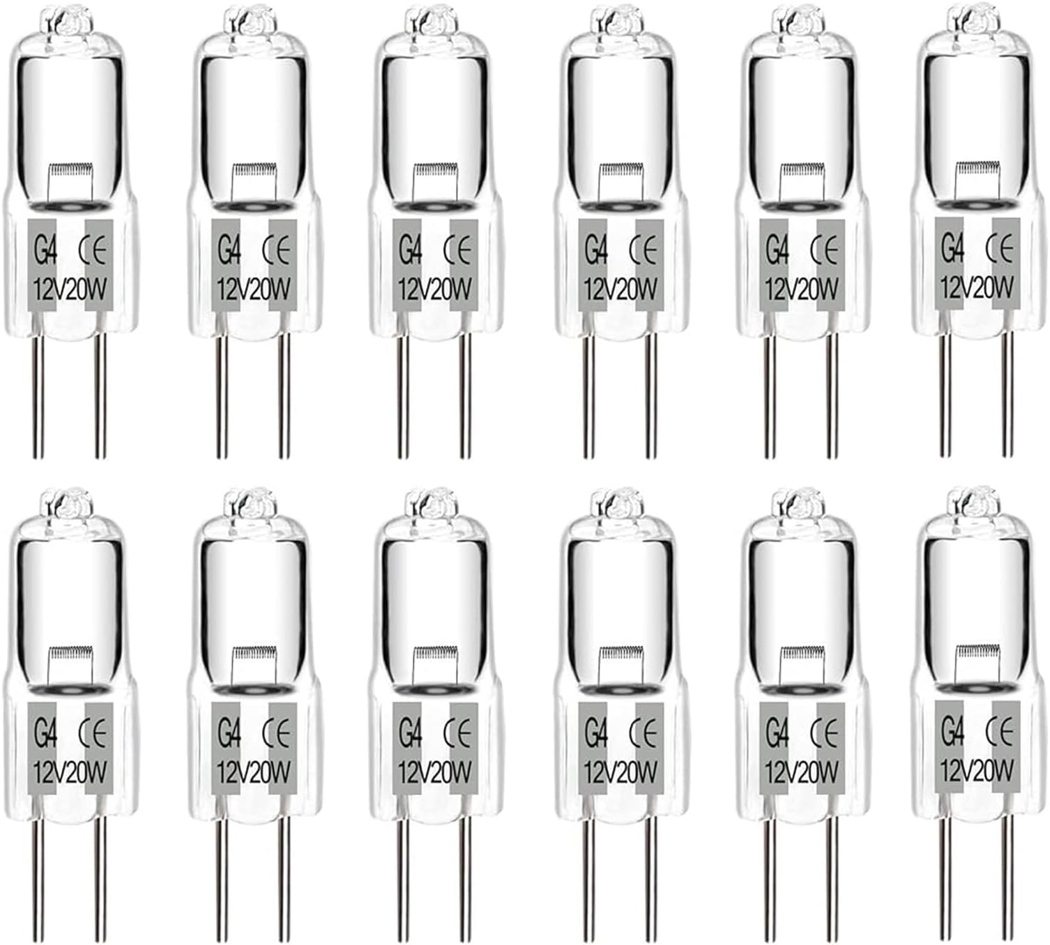 SCNNC JC Type G4 Bulb 12V 20W, Low Voltage Bi-Pin Halogen Light Bulbs for Outdoor Landscape Path Lights, Warm White Replacement Bulbs for Chandeliers, Kitchen Lights, Range Hood, RV Interior, 12 Pack