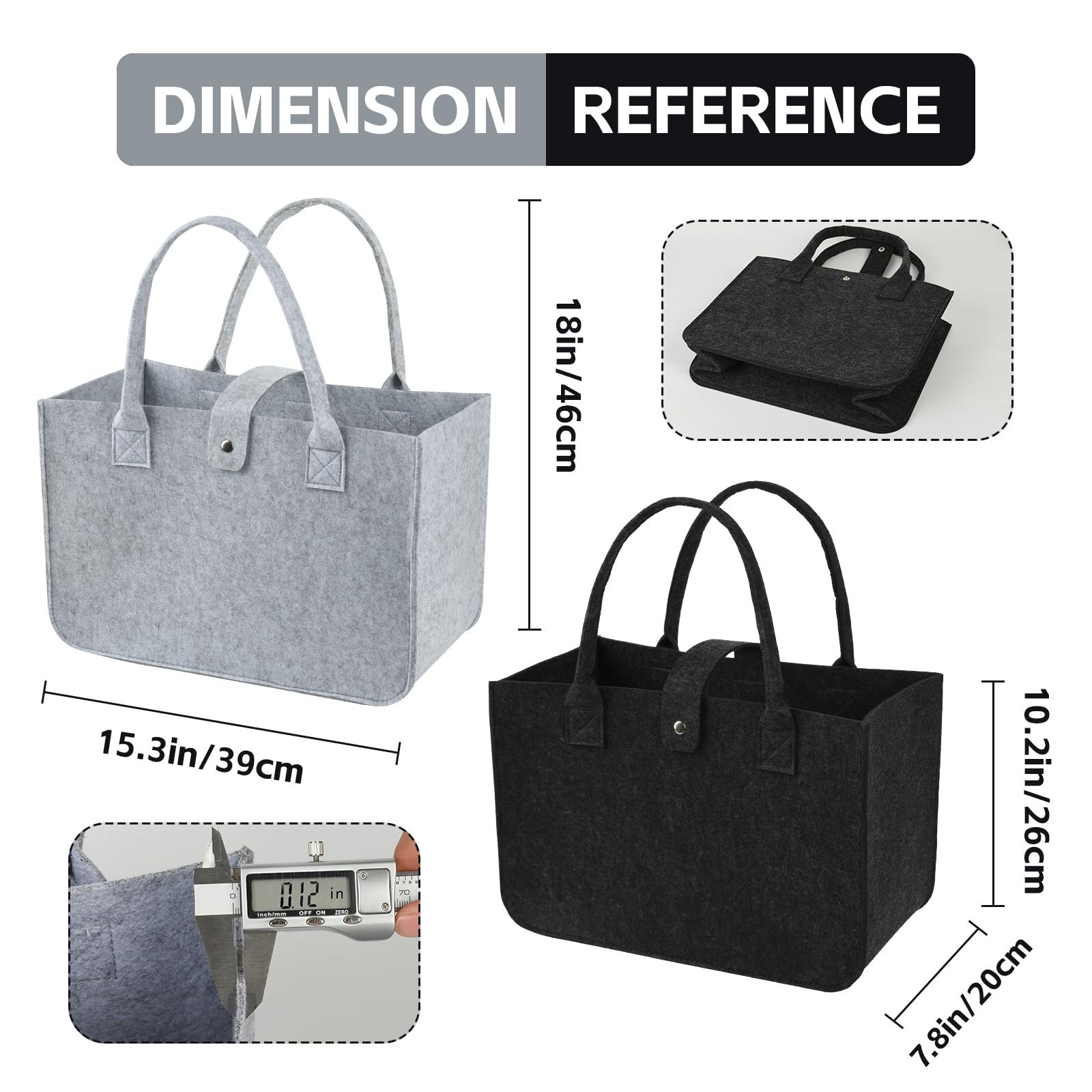 YueNepenth 2 reusable shopping bags 20L large capacity dark grey light grey tote bag Environmental protection bags for daily travel grocery bag lunch bag commuter bag book storage and so on