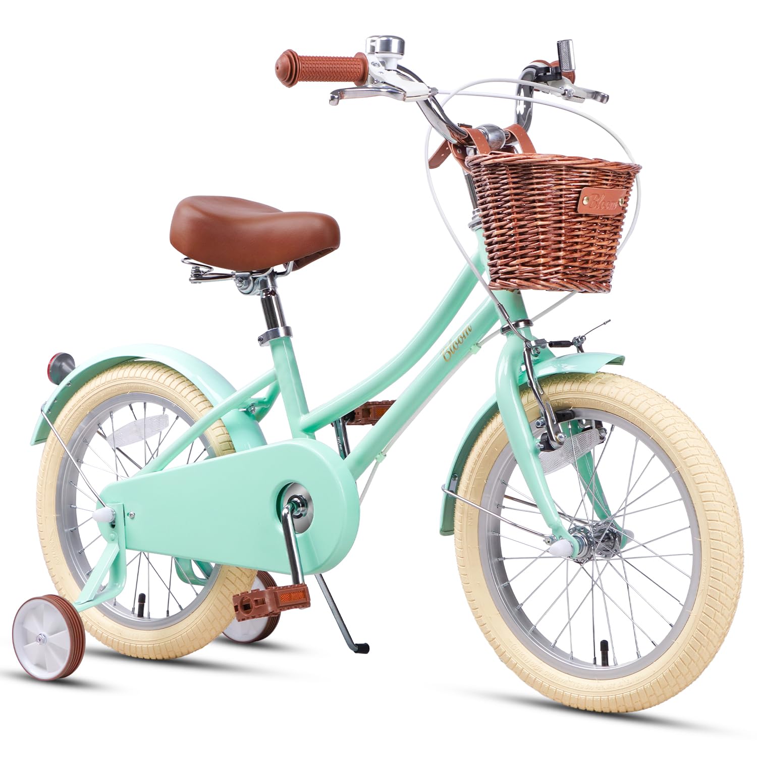 Bloom 12 14 16 18 20 Zoll Retro Mädchenfahrrad für 2-13-Jährige, mit Weidenkorb und Stützrädern, Rosa/Grün/Pfirsich/Gelb