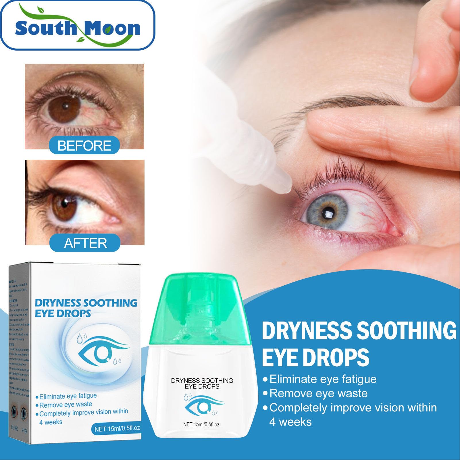 Gouttes Oculaires Hydratantes, 15 Ml, Gouttes Oculaires, Soulagement Sec, Gouttes Oculaires, Douleur Sèche, Fatigue, Rougeurs, Gouttes Protectrices Lubrifiantes pour les Yeux