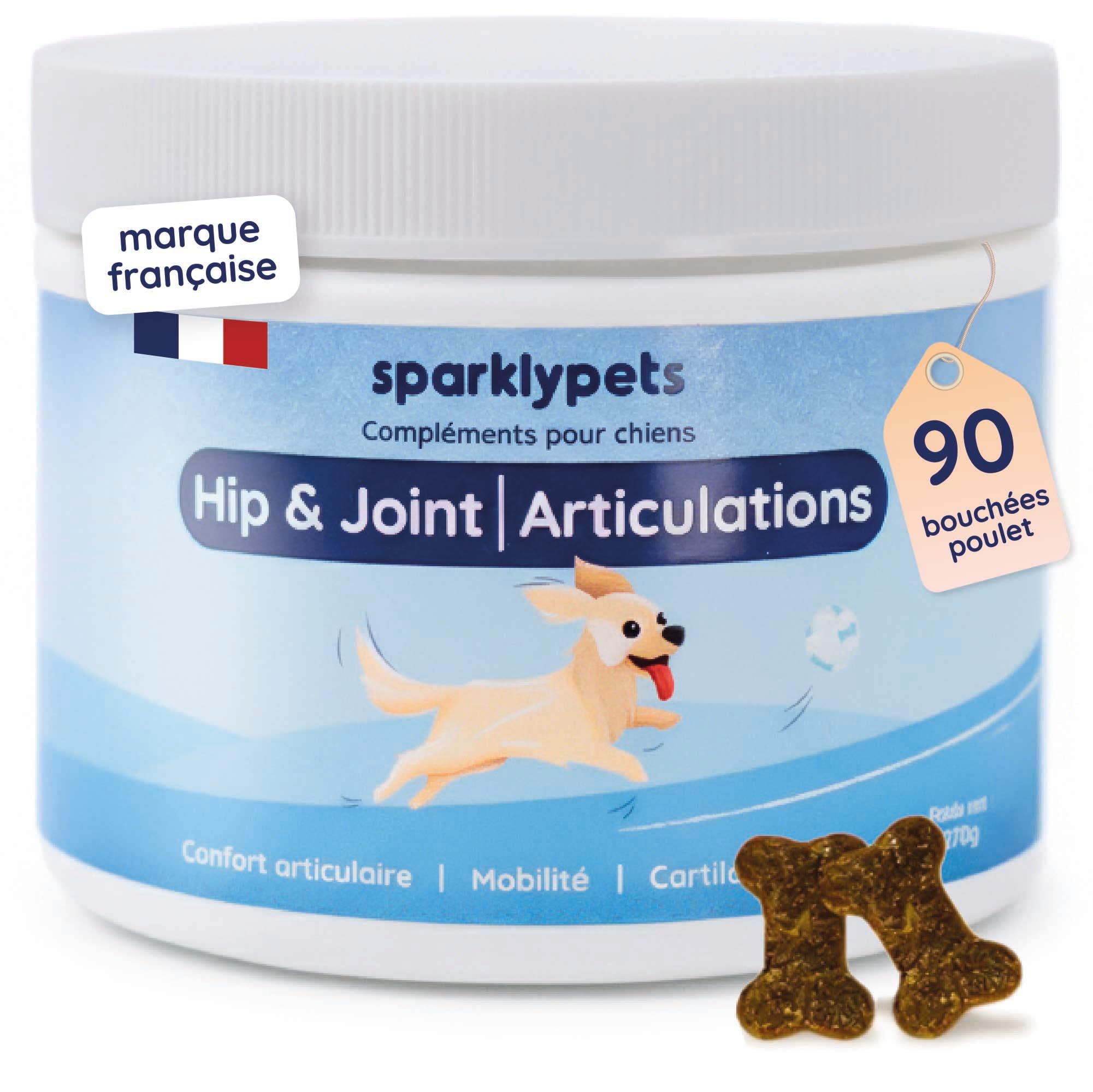 Sparkly Pets - Complément Alimentaire pour Chien Hip & Joint Articulations - Confort Articulaire et Mobilité, Collagène 