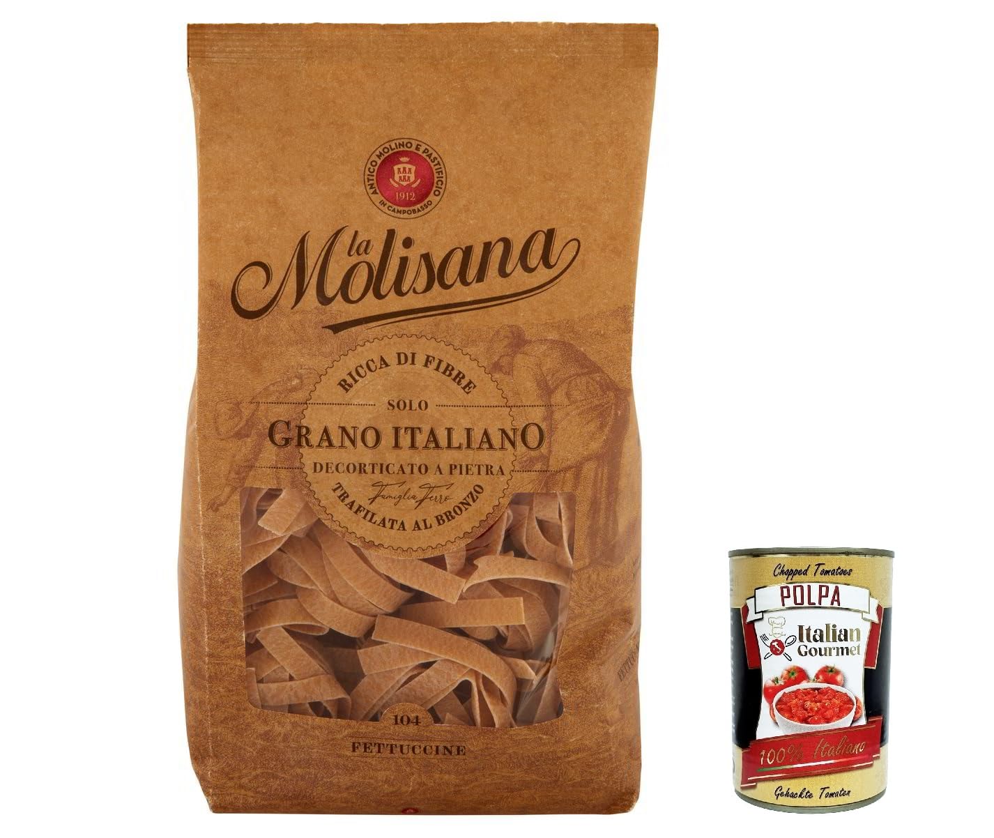 La Molisana Fettuccine Integrale Vollkornnudeln + Italian Gourmet Polpa di Pomodoro Set