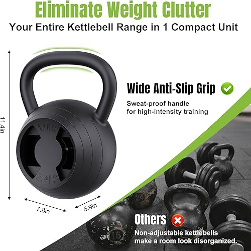 Miniatura 5 de Pesa rusa ajustable 2 en 1, juego de pesas rusas de 15 a 45 libras con agarre ancho, pesas de mancuernas de 4.8 a 30 libras para entrenamiento de