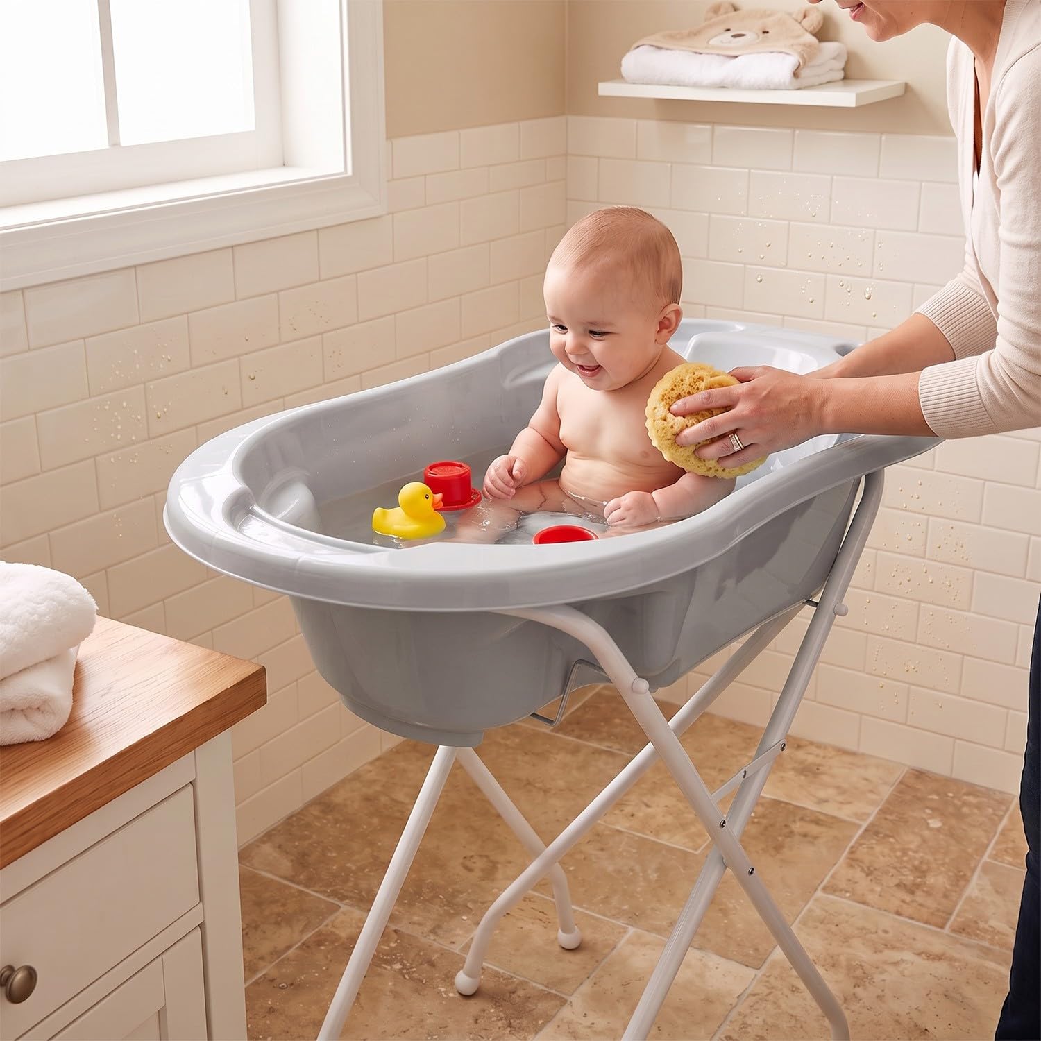 Bañera para bebé con reductor integrado. gris gris Talla:+ Pied + Tuyau