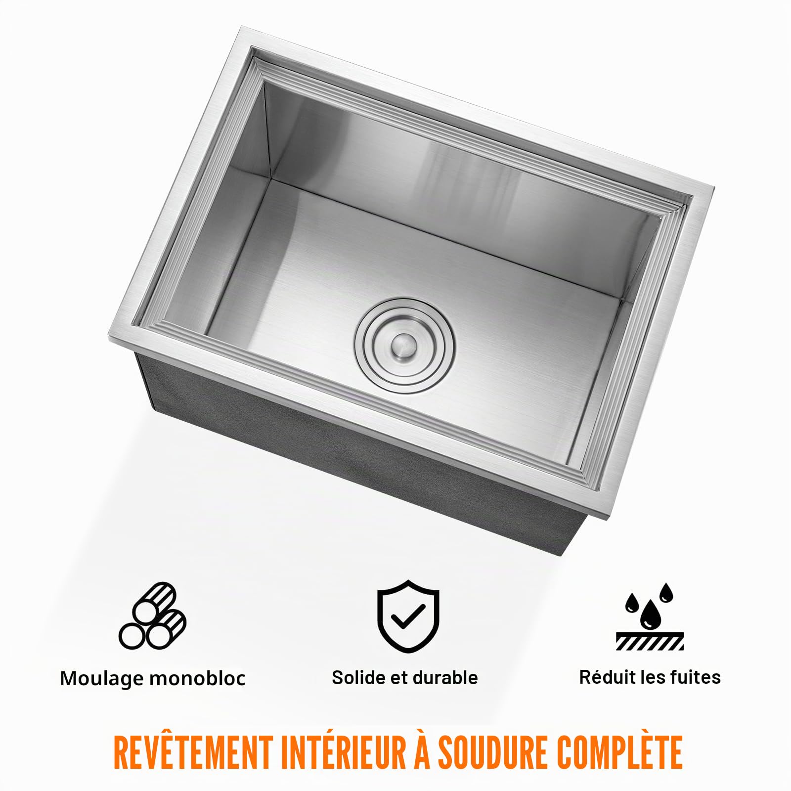 VEVOR Bac à Glace Encastrable 30,25 L 508x355x308 mm Boîte Isotherme pour Glace avec Couvercle en Inox Alimentaire Conservateur à Glaçons pour Boissons Bières Fraîches Cuisine Extérieure Bar Domicile
