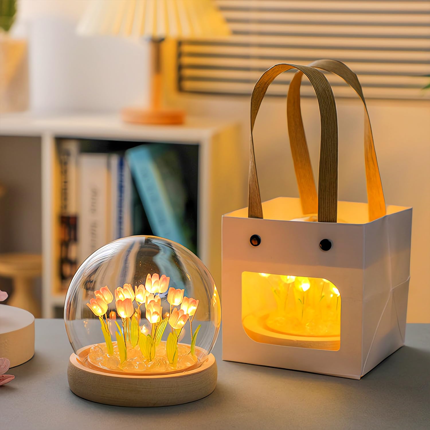 Lifnatty Lampe Tulipe - Cadeau Pour Femme, Fleurs Artificielles