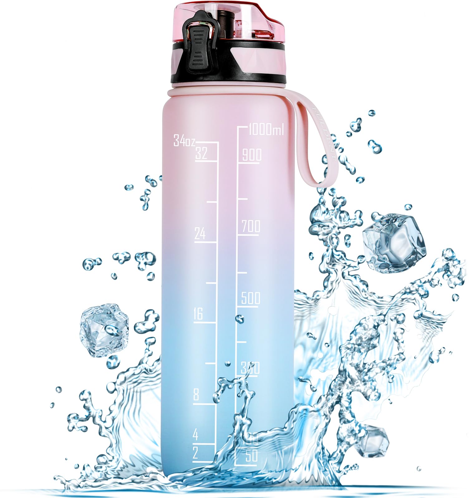 FULDENT Trinkflasche 1L Sport Wasserflasche [BPA Frei] Trinkflasche mit rutschfest Gummi Grip Geeignet für Die Fahrrad, Outdoor, Schule, Gym