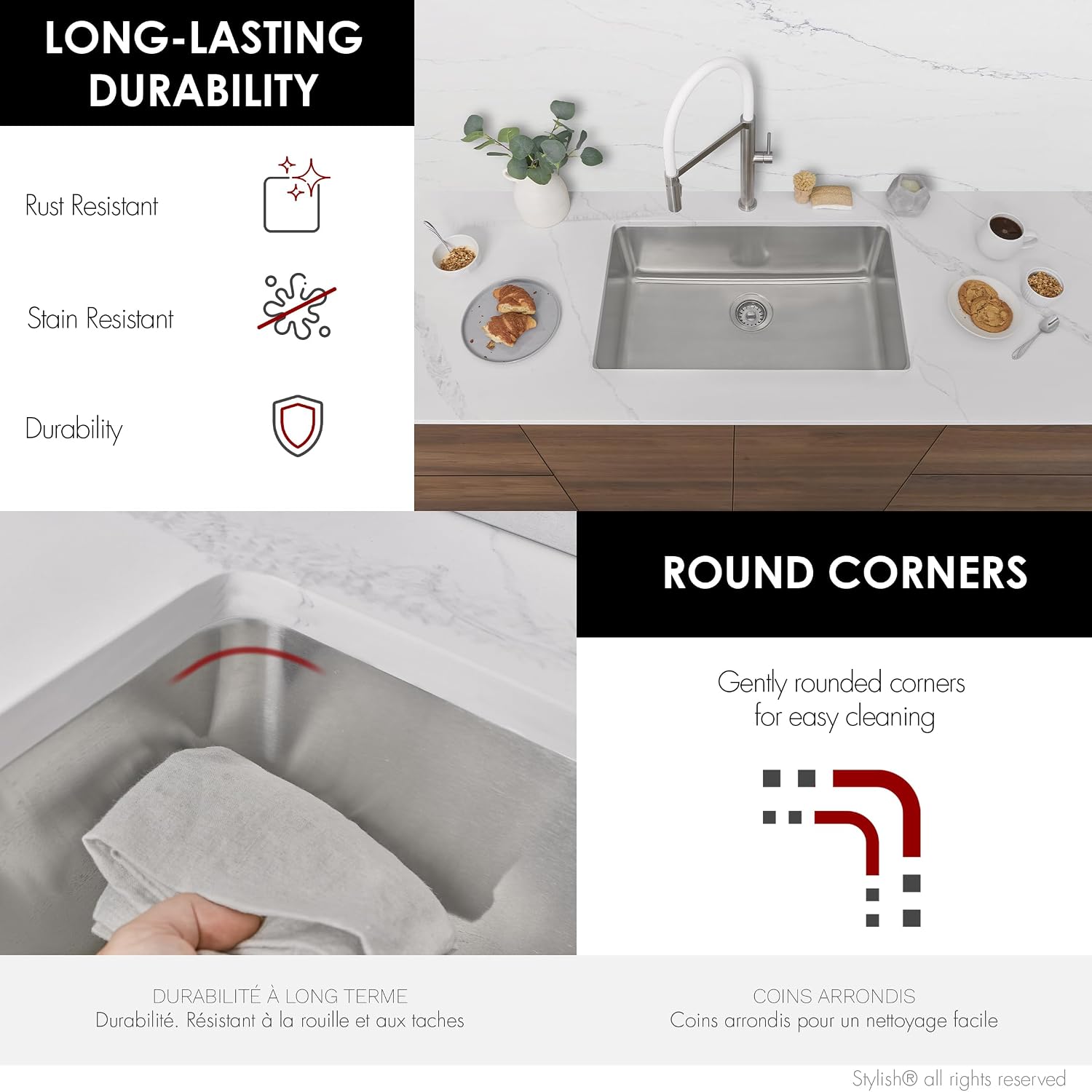 Stylish 30 x 18 Inch Drop in or Undermount Kitchen Sink 18G 9 Inches Deep Stainless Steel Single Bowl Kitchen Sinks with Standard Metal Strainer, S-411T