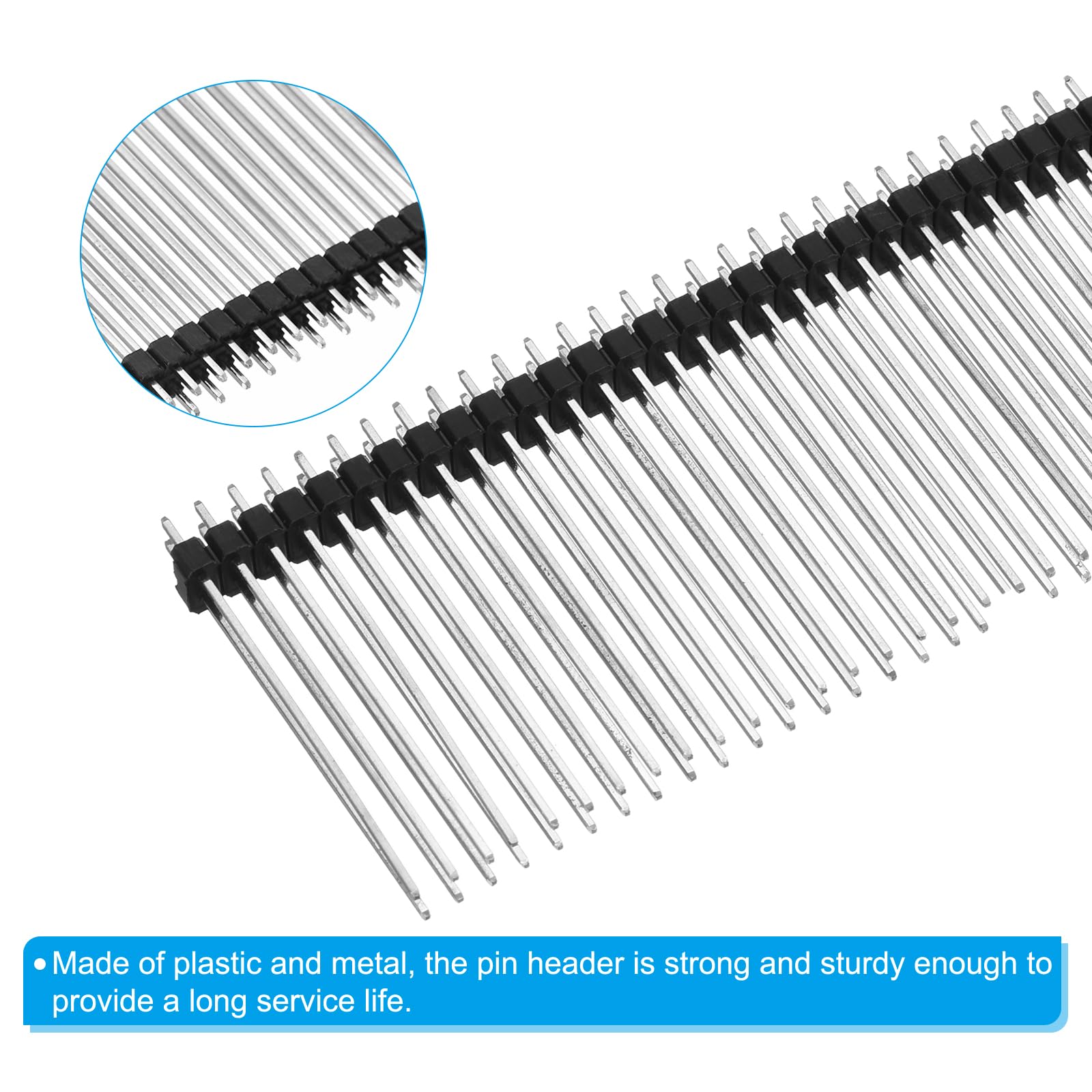 PATIKIL DIP Pin Header Double Row 40P 35mm Pin Length Copper Plated for PCB Pack of 5, Black, 2.54mm - Image 4
