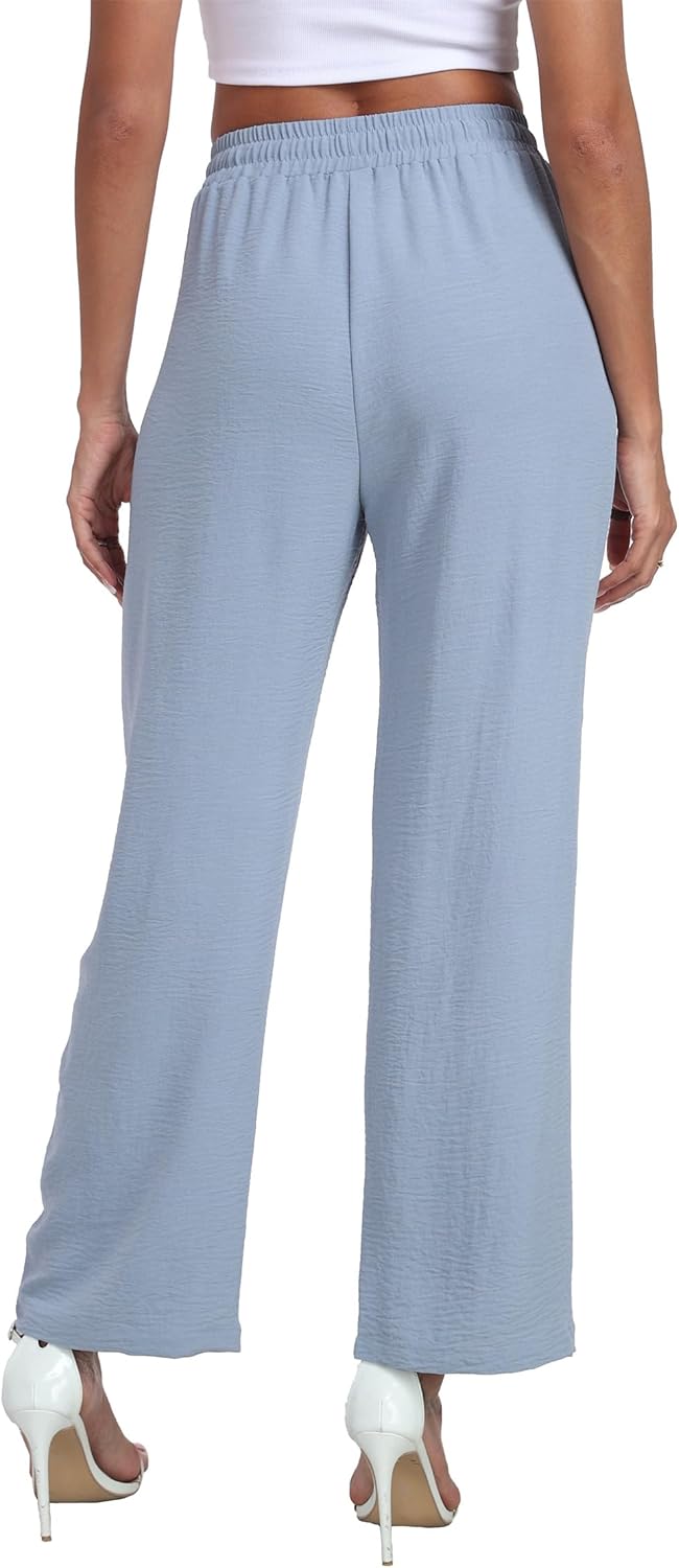Women's Wide Leg Pants High Waist Adjustable Knot Loose Casual Trousers Business Work Casual Pants with Pockets - Image 3