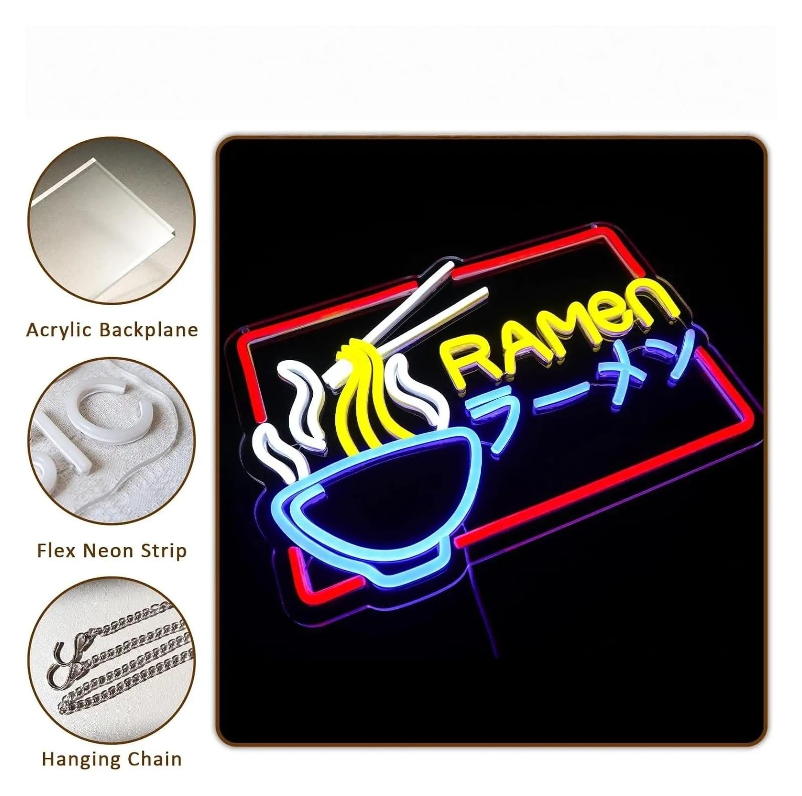 Hängende Kunst Leuchtreklamen Neonschild"Ramen"USB-dimmbare LED-Leuchten Für Japanische Nudeln, Restaurant, Geschäft, Küche, Esszimmer, Party, 14.96x10.87in