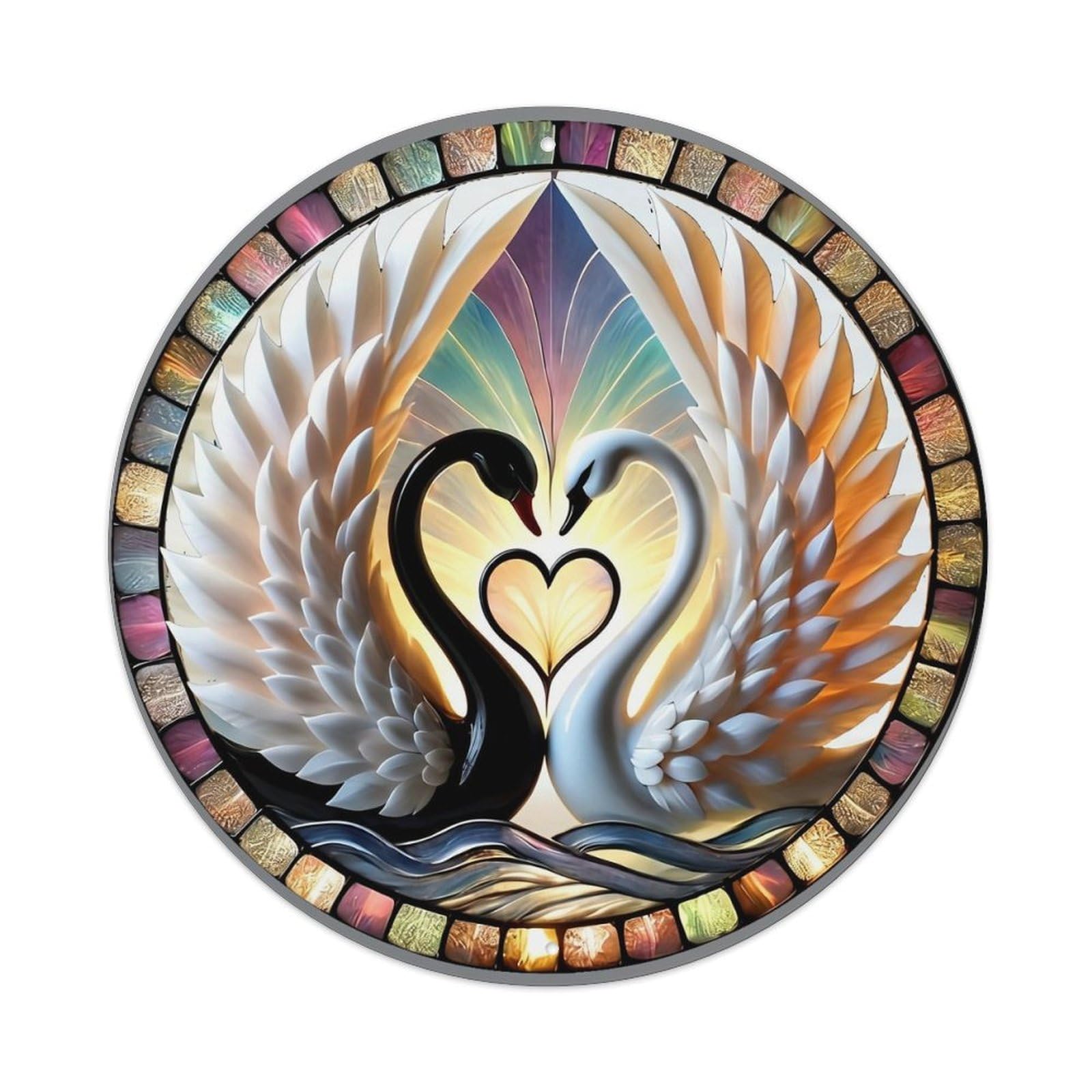 Swan Heart Wings Light Circle Retro Metal Sign Round Tin Sign, Vintage Decor Art Poster for Bar, Home, Man Cave, Kitchen, Laundry Room Gift 8x8Inch