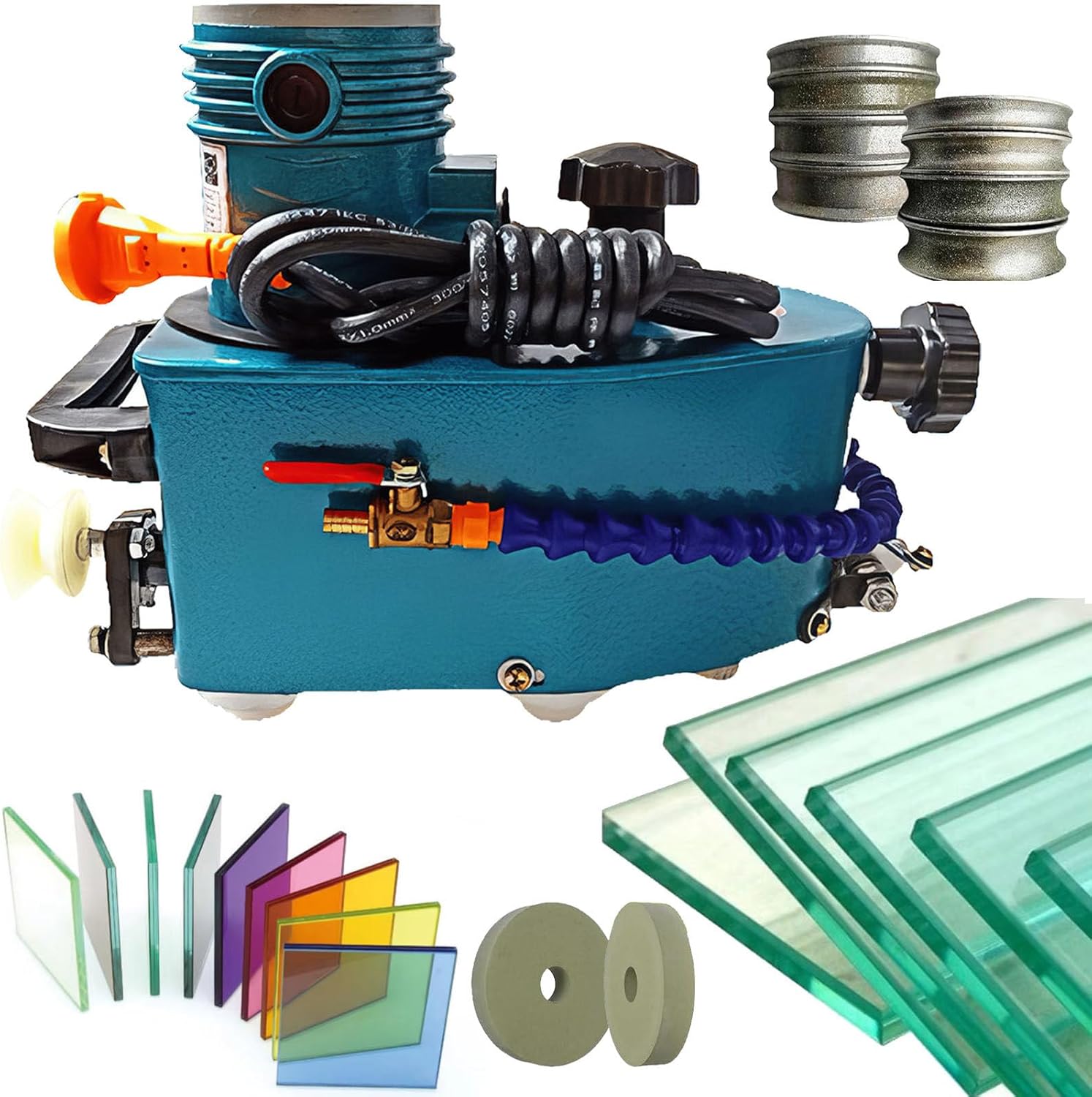 850W 8000r/Min Portable Small Glass Edger, Glass Grinder Electric Glass Edging Machine, Portable Glass Edger Straight Round Bevel Edge Edge Grinder for Marble Stone Tile 28×15×24cm Blue