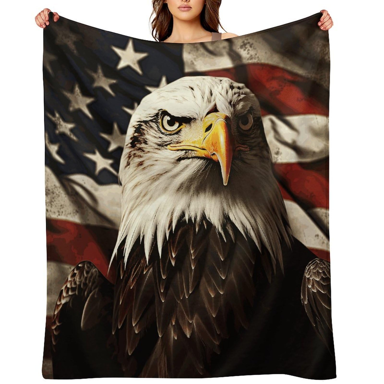 Flannel Fleece Throw Blanket - 60"x80" Super Soft Plush,Lightweight Wrinkle Resistant Cozy Bald Eagle Flag Veterans Blanket for Couch Sofa Bed Travel Camping and Gift